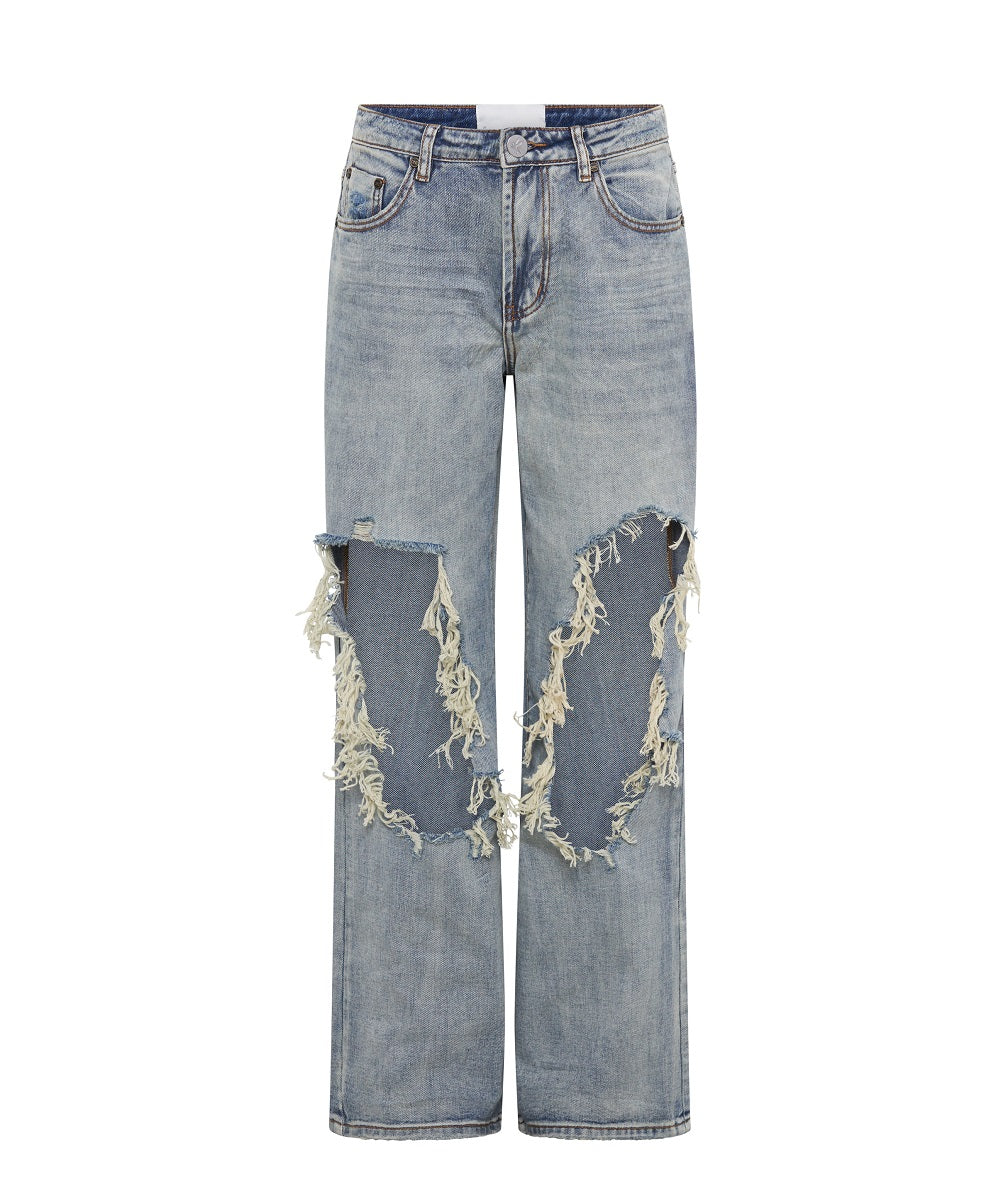 Dirty Blue Denim Jackson Mid Waist Wide Leg Denim Jeans - Old Blue