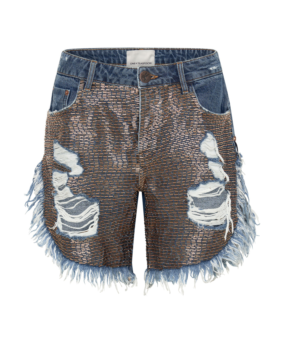 Full Price Frankies Low Waist Long Length Denim Shorts - Dark Blue Wash