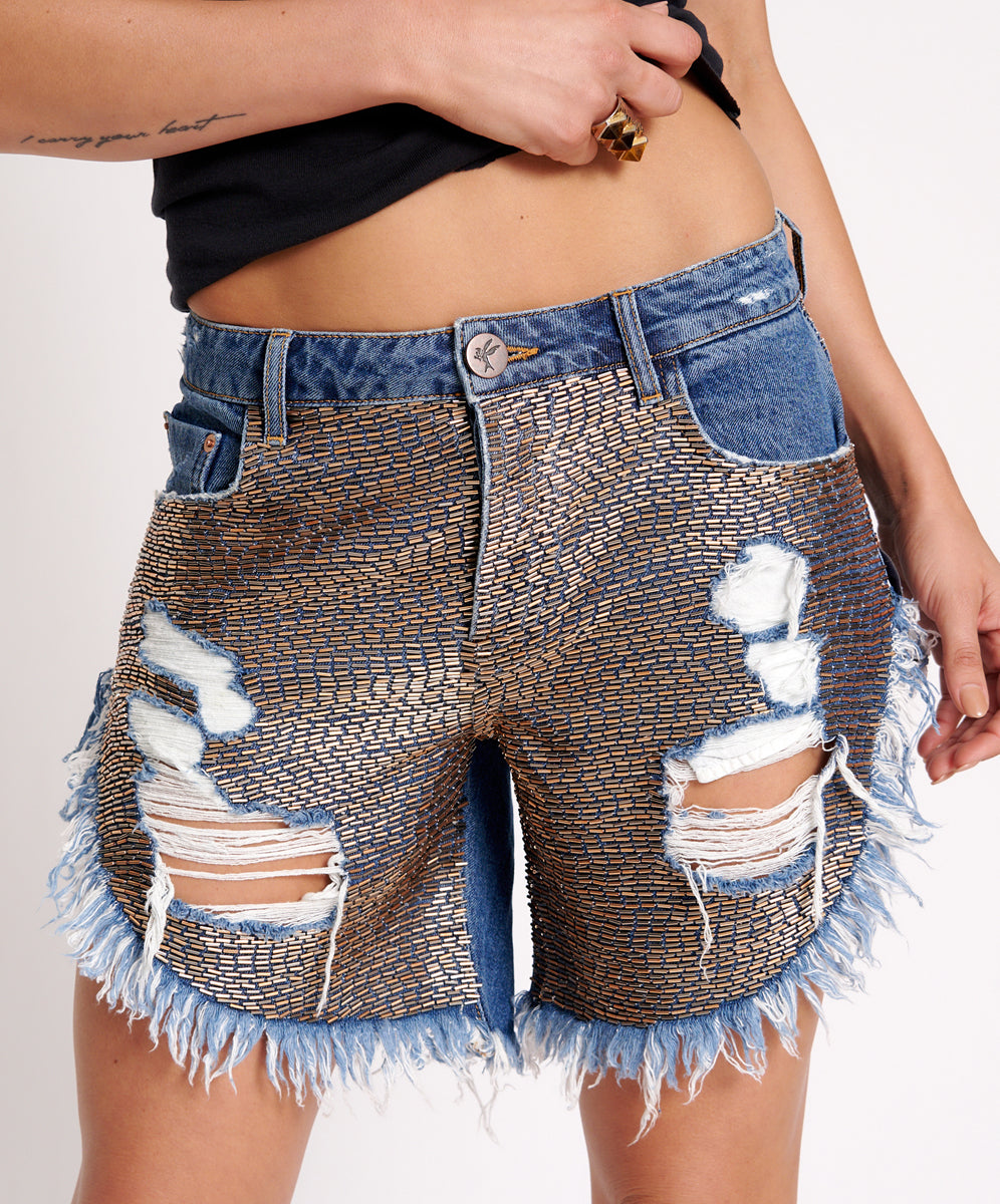 Full Price Frankies Low Waist Long Length Denim Shorts - Dark Blue Wash