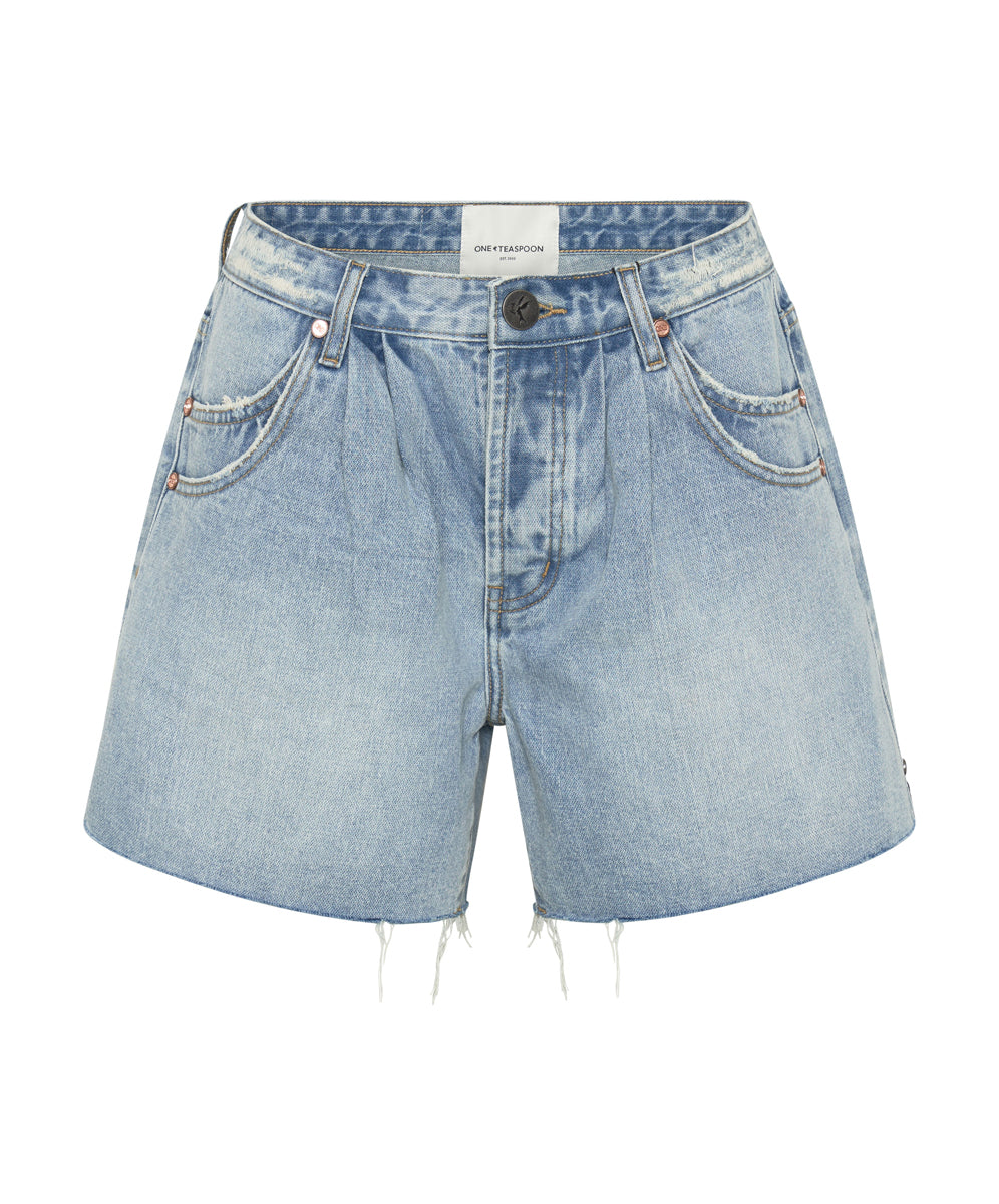 Outlet Shakers Low Waist Super Relaxed Denim Shorts - Hendrixe Blue