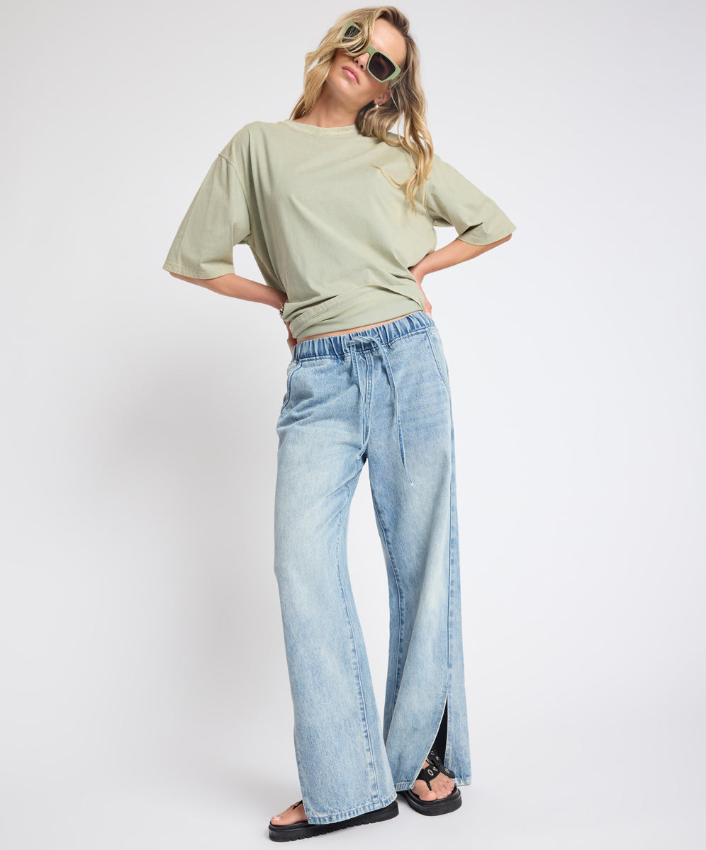 CANAL JEAN スエット Roadhouse Wide Leg Drawstring Denim Jeans - Salty Dog | One