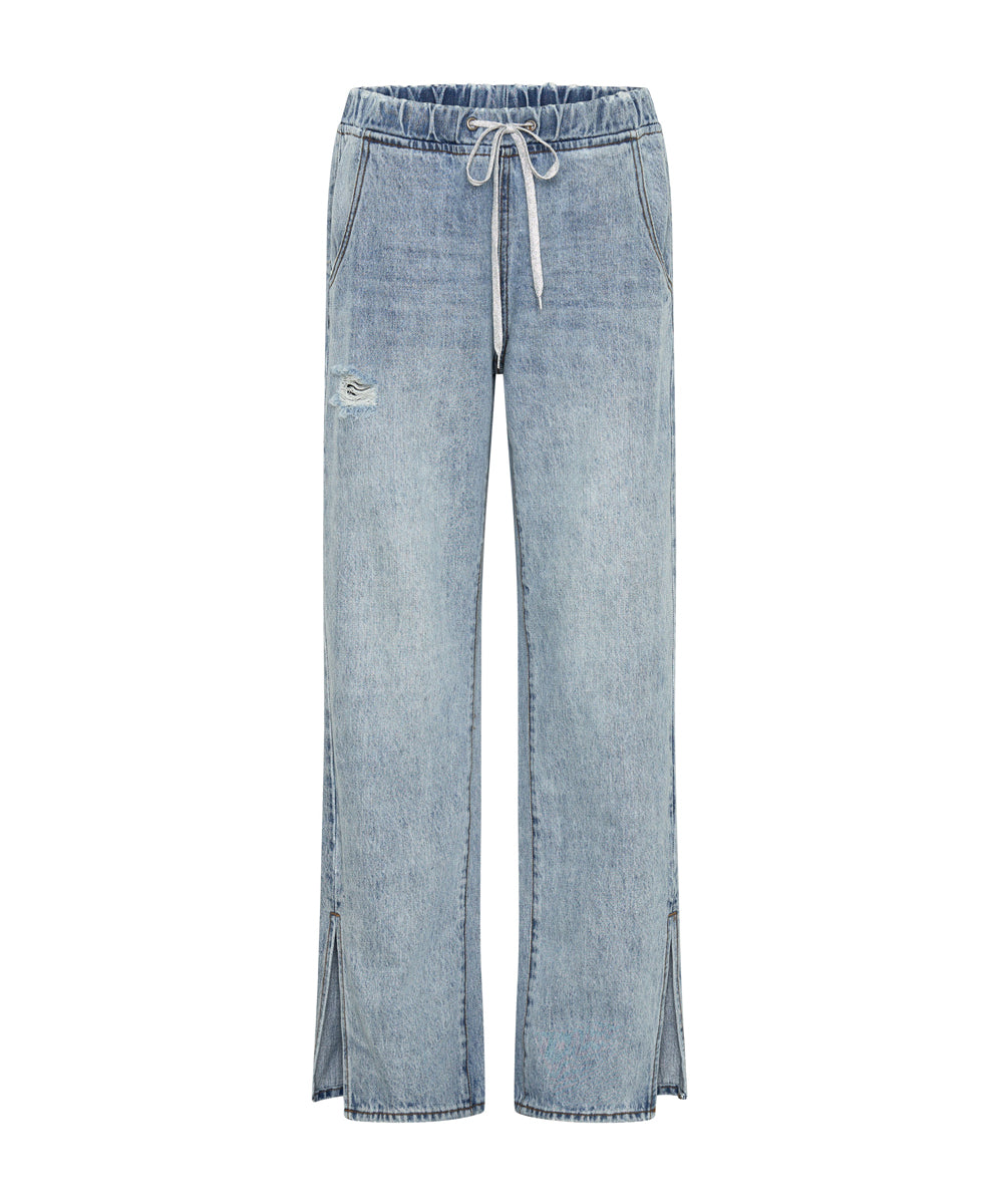 Dirty Blue Denim Roadhouse Wide Leg Drawstring Denim Jeans - Salty Dog