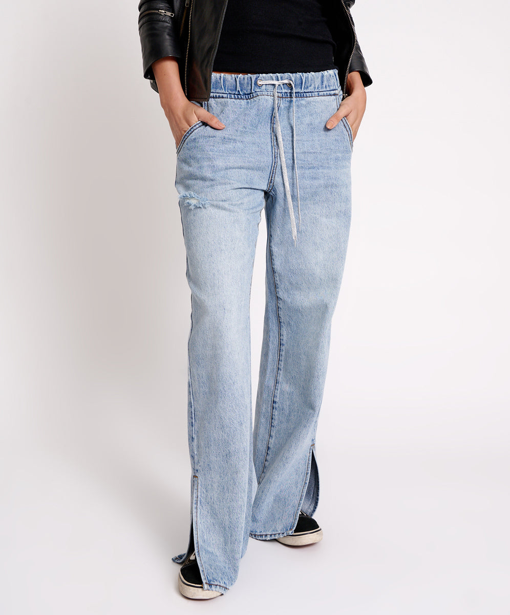 Dirty Blue Denim Roadhouse Wide Leg Drawstring Denim Jeans - Salty Dog