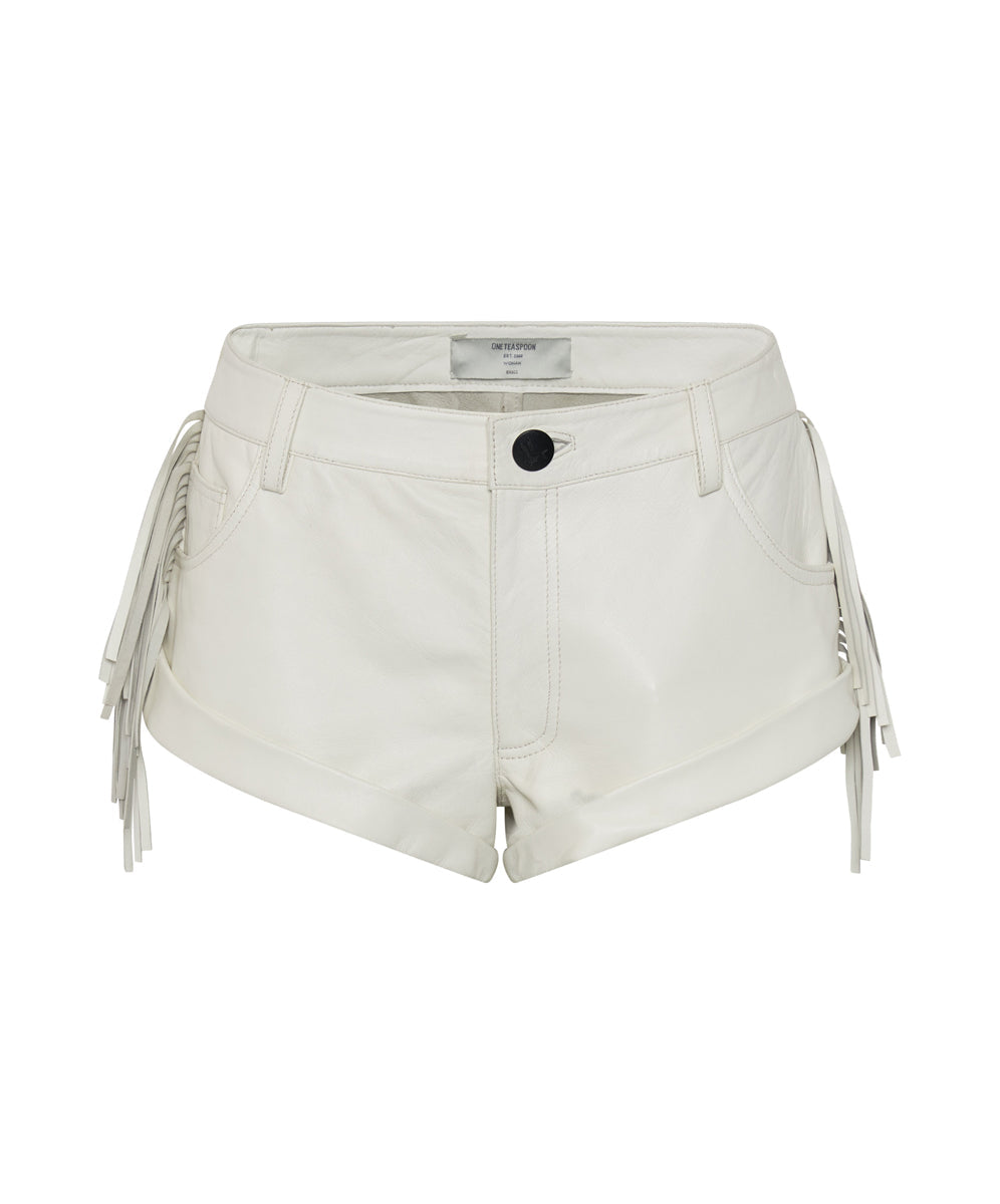 Last Stock Bandits Low Waist Chaos Walking Leather Shorts - White
