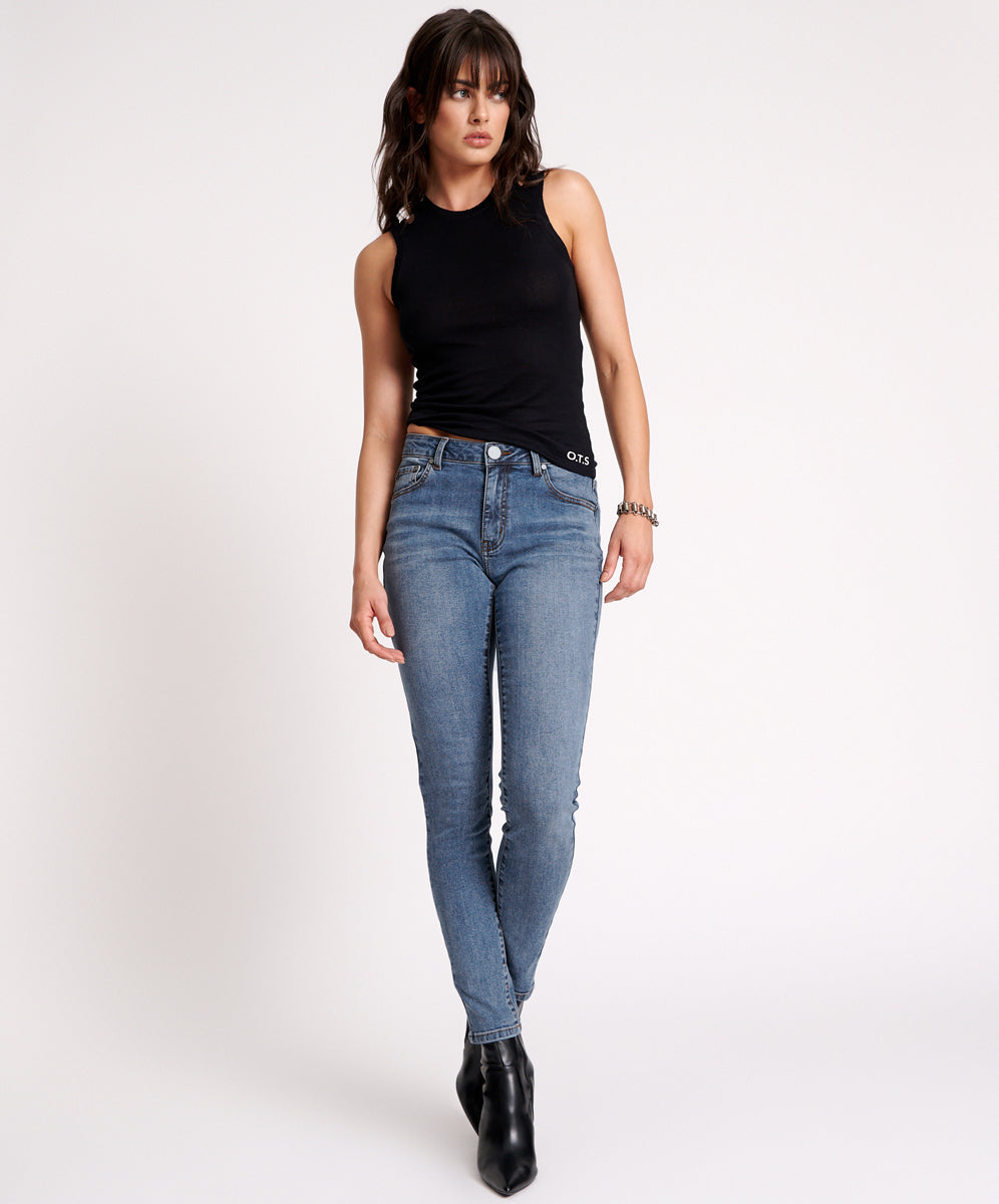 Outlet Sale Women's Jeans Freebirds High Waist Rigid Skinny Denim Jeans - Classic Blue