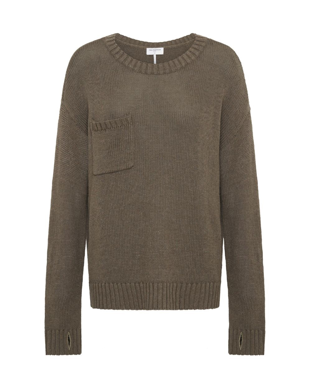 Knitwear Classic Pocket Chunky Knit Sweater Khaki - Khaki