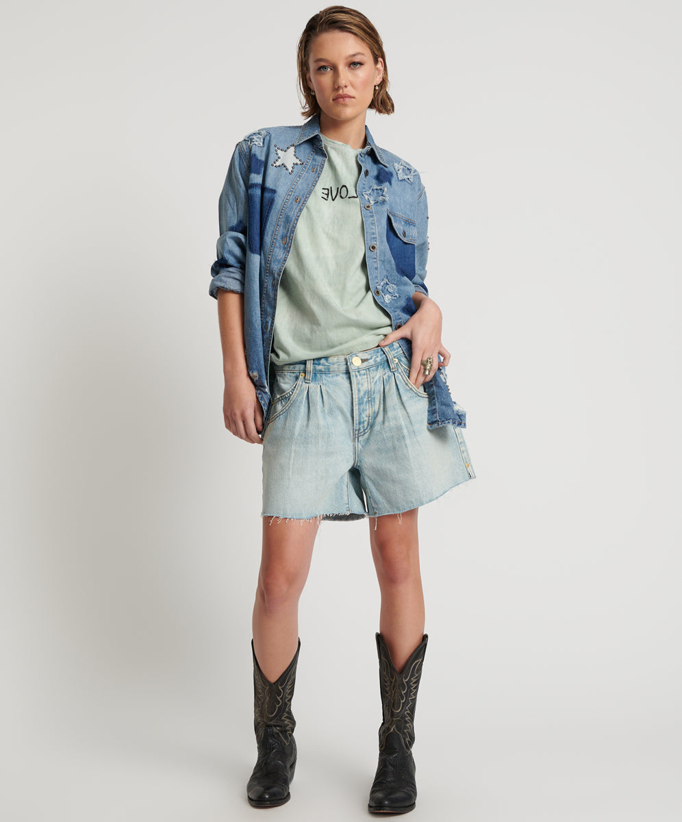 Outlet Sale Denim Shorts Shakers Low Waist Super Relaxed Denim Shorts - Kansas Blue