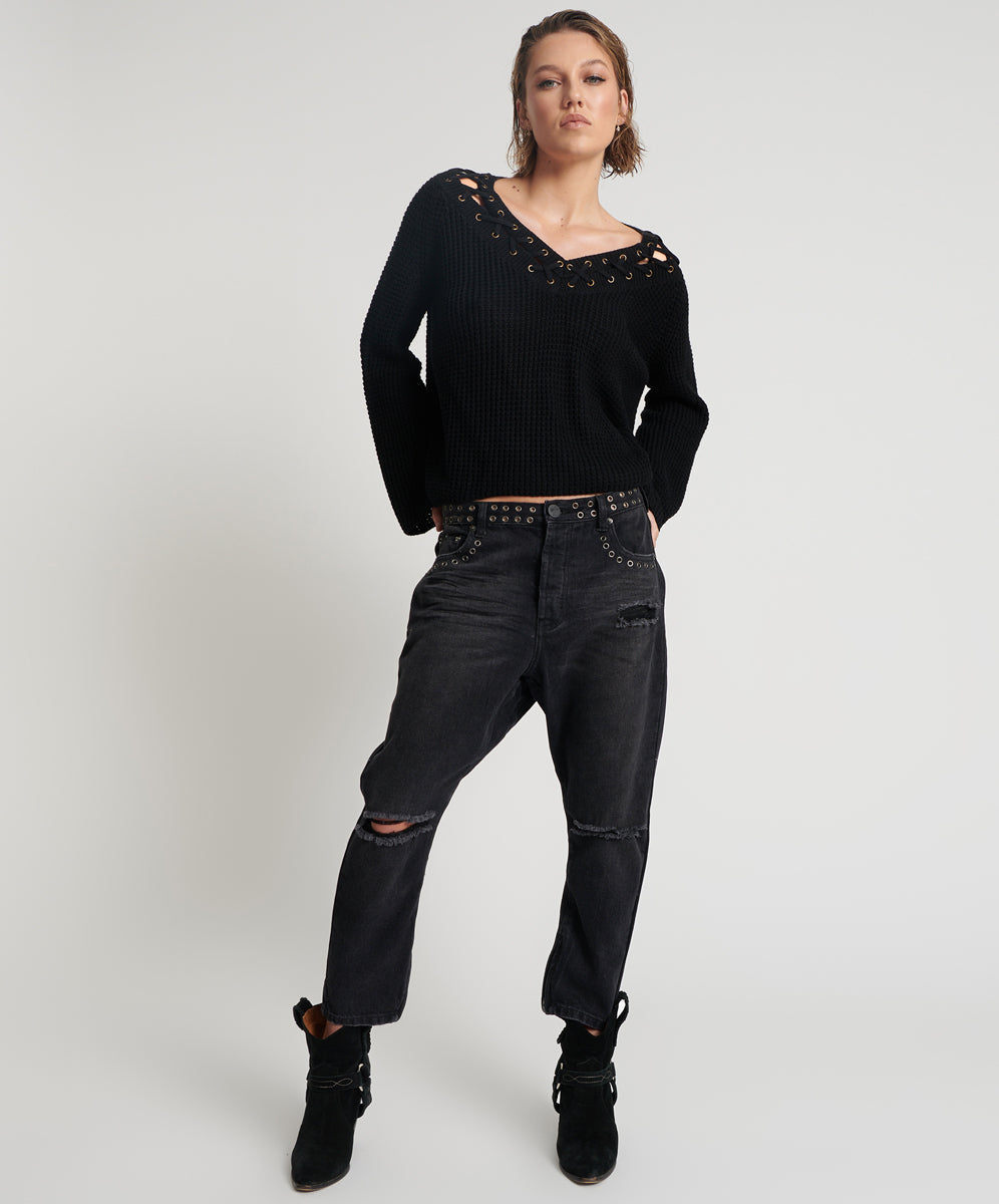Women's Boyfriend Jeans BLACK OAK KINGPINS CROPPED BOYFRIEND JEANS
