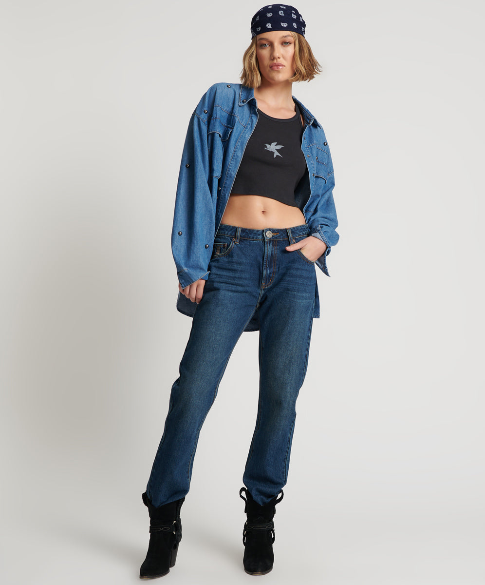 Truckers Denim Jeans Truckers Mid Waist Straight Leg Denim Jeans - Royal Blue