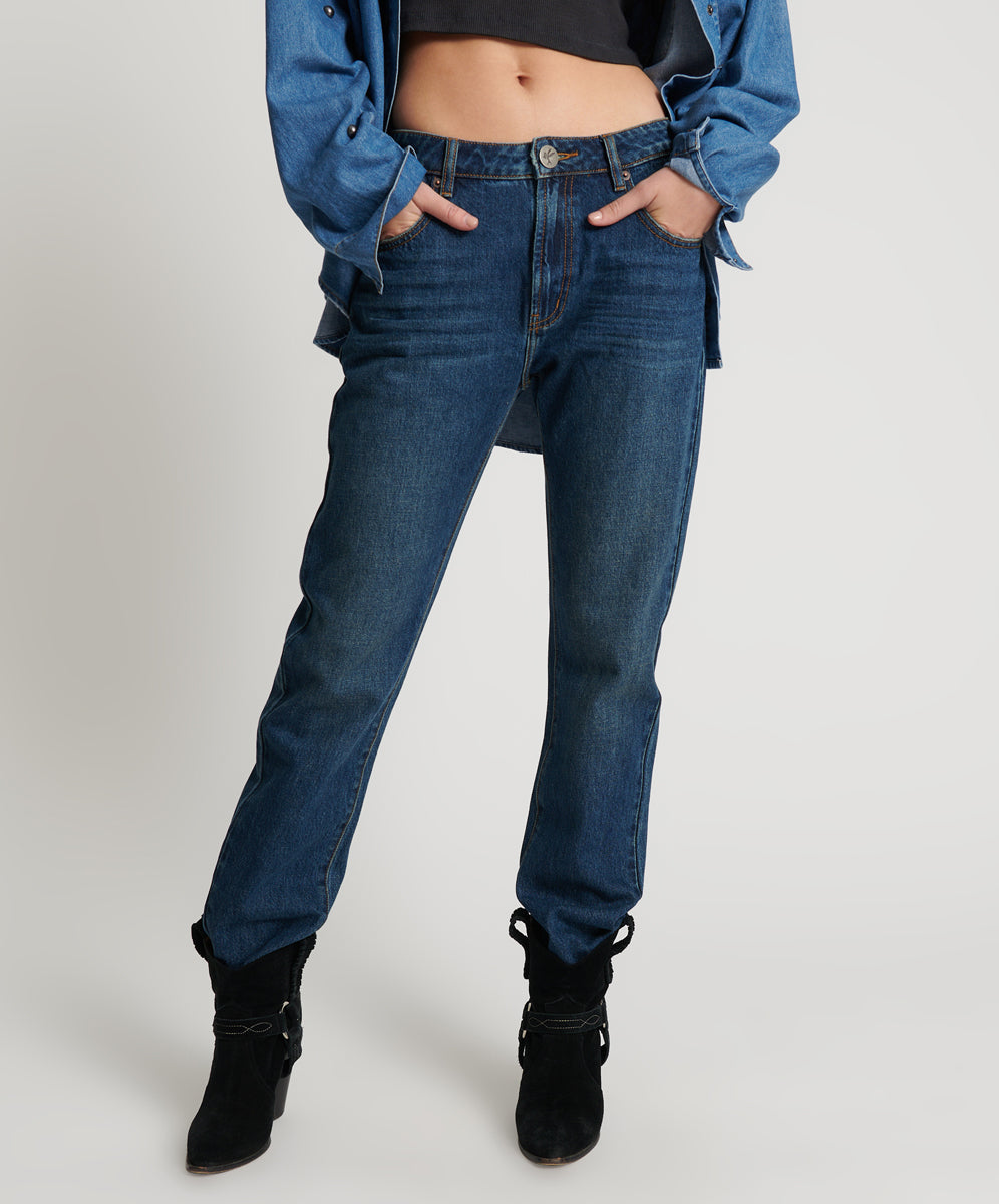 Truckers Denim Jeans Truckers Mid Waist Straight Leg Denim Jeans - Royal Blue