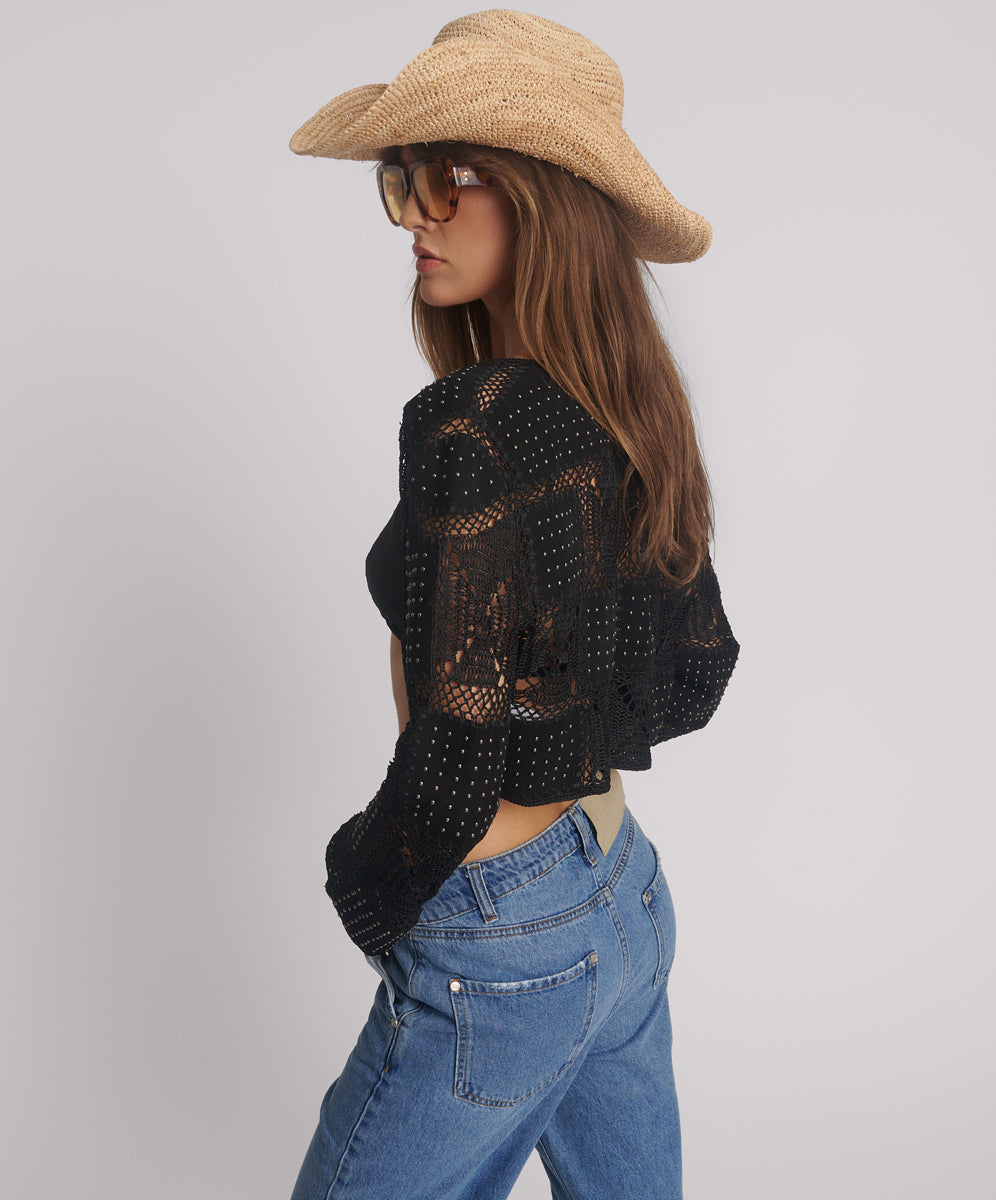 Full Price Studded Bolero Cropped Leather Jacket - Black
