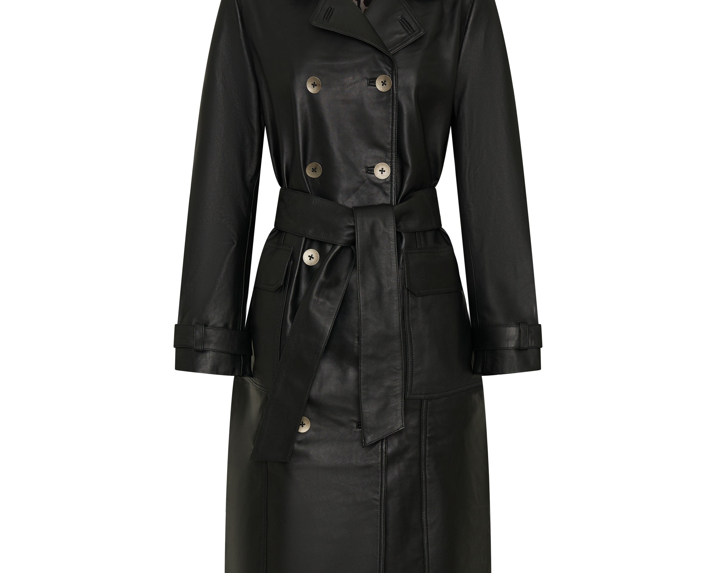 Supermodel Leather Trench Coat - Black