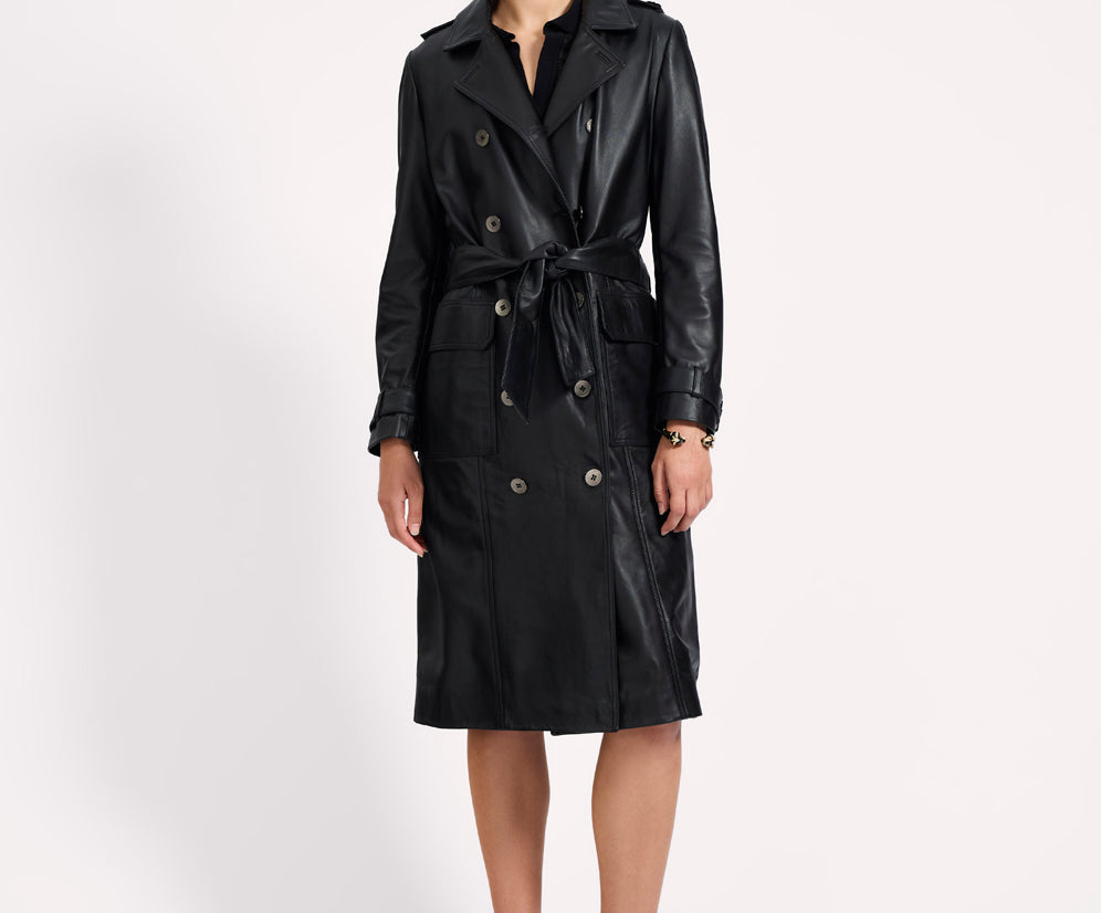 Supermodel Leather Trench Coat - Black