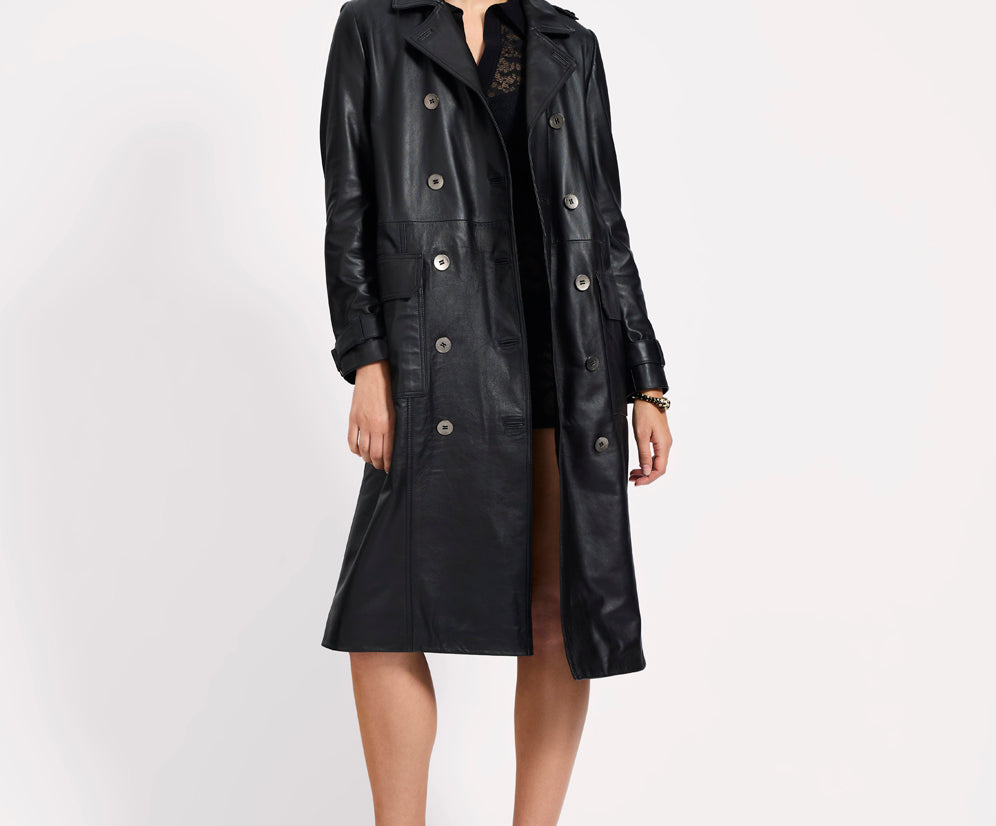 Supermodel Leather Trench Coat - Black
