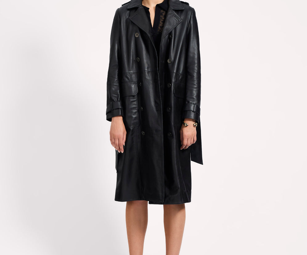 Supermodel Leather Trench Coat - Black