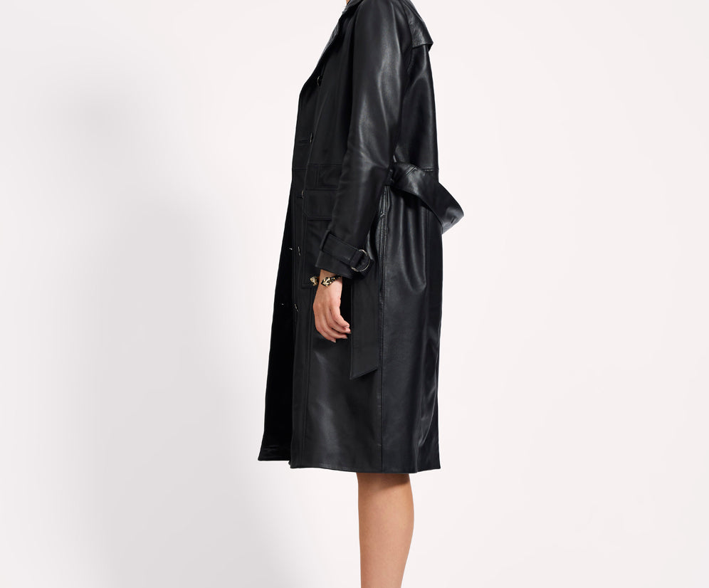 Supermodel Leather Trench Coat - Black