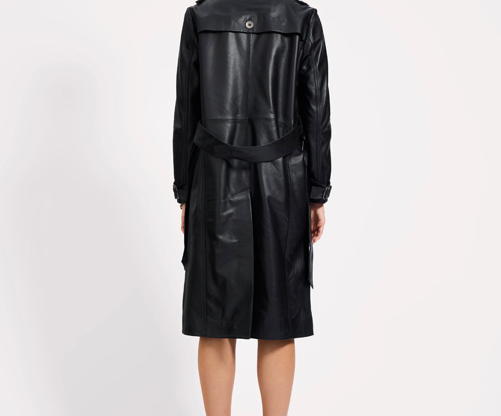 Supermodel Leather Trench Coat - Black