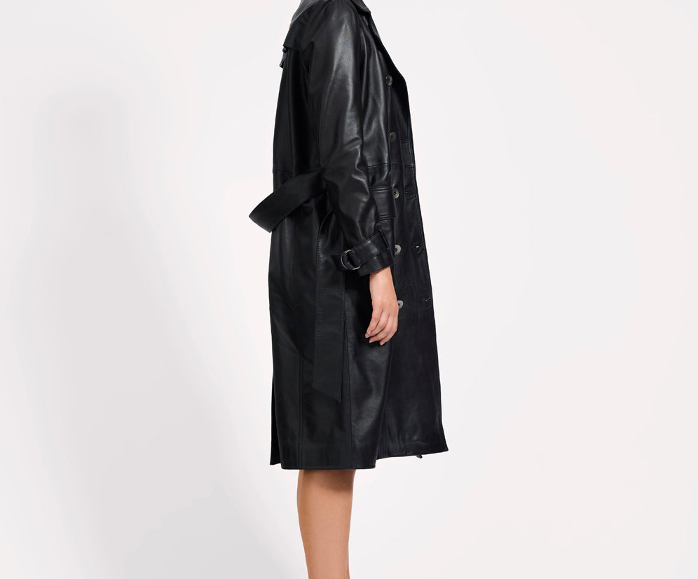 Supermodel Leather Trench Coat - Black