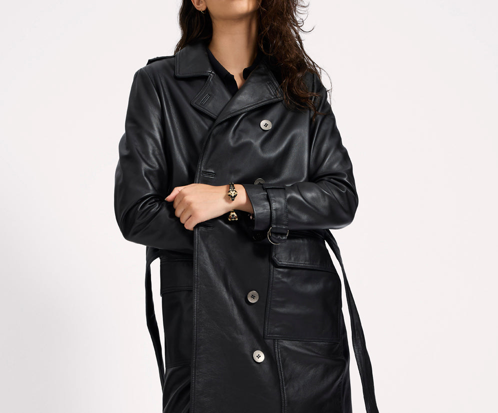 Supermodel Leather Trench Coat - Black