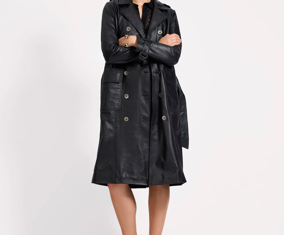 Supermodel Leather Trench Coat - Black