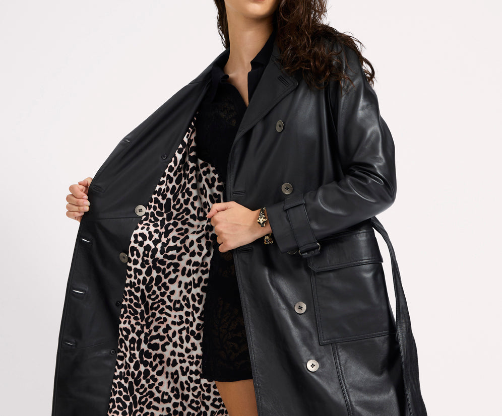 Supermodel Leather Trench Coat - Black