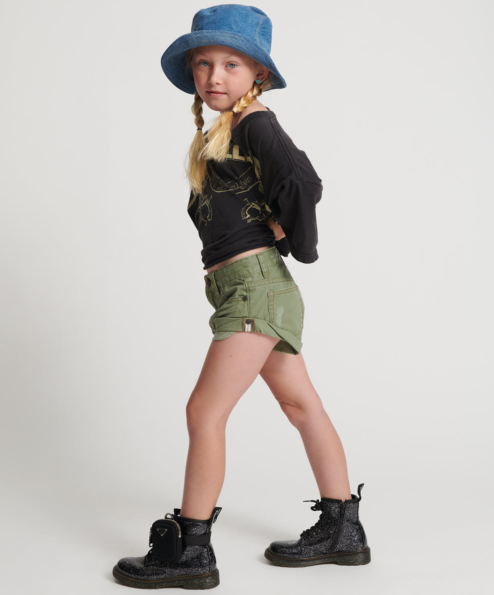 Kids Clothing Kids Bandits Low Waist Denim Shorts - Super Khaki
