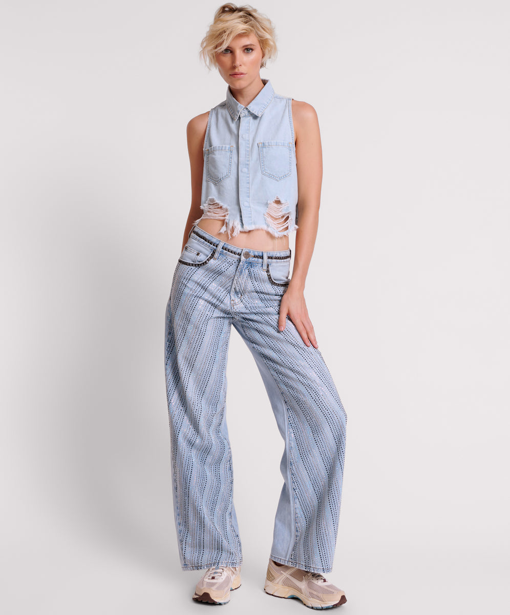 Last Stock Jackson Mid Waist Wide Leg Denim Jeans - Blue Latte