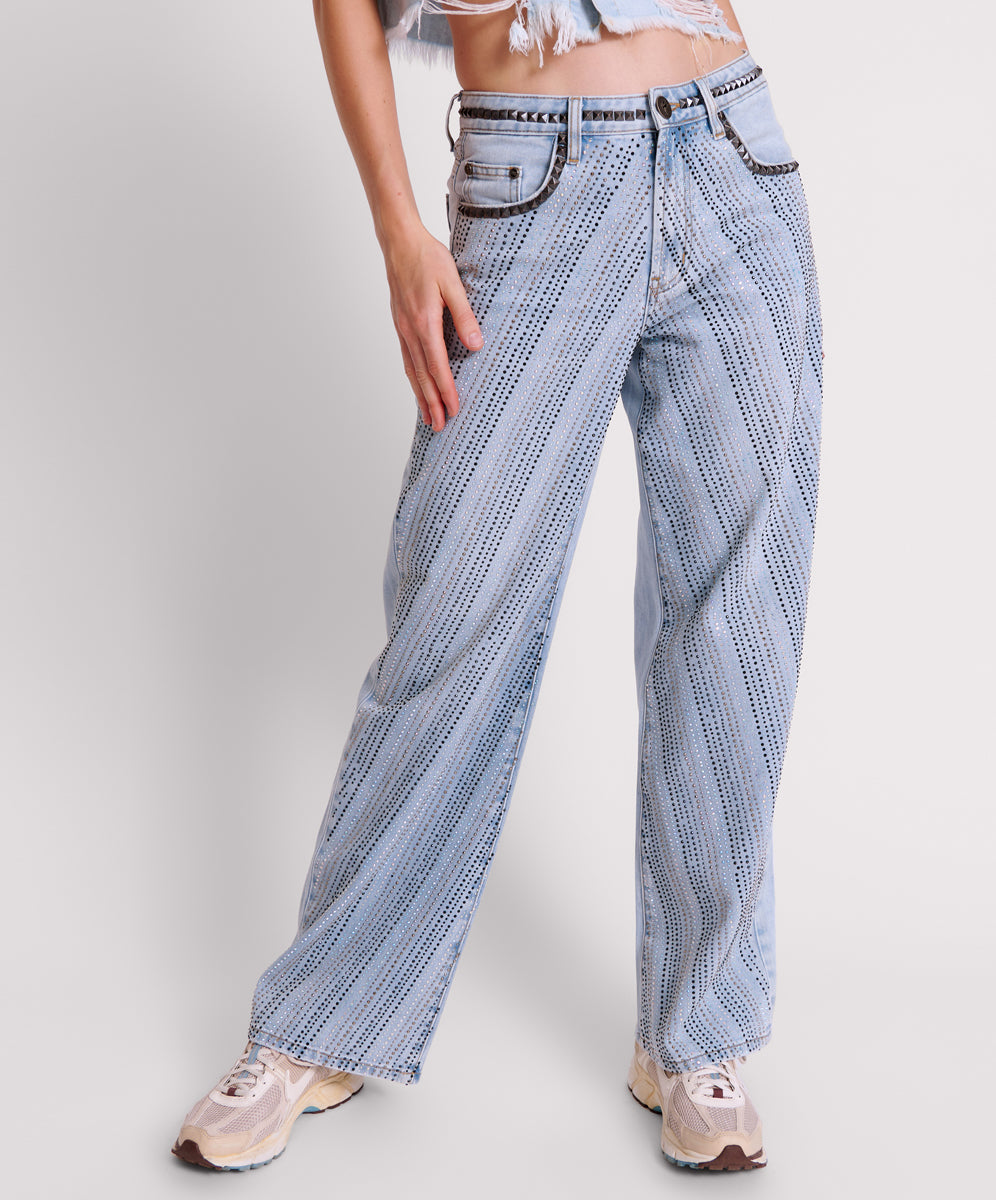 Last Stock Jackson Mid Waist Wide Leg Denim Jeans - Blue Latte