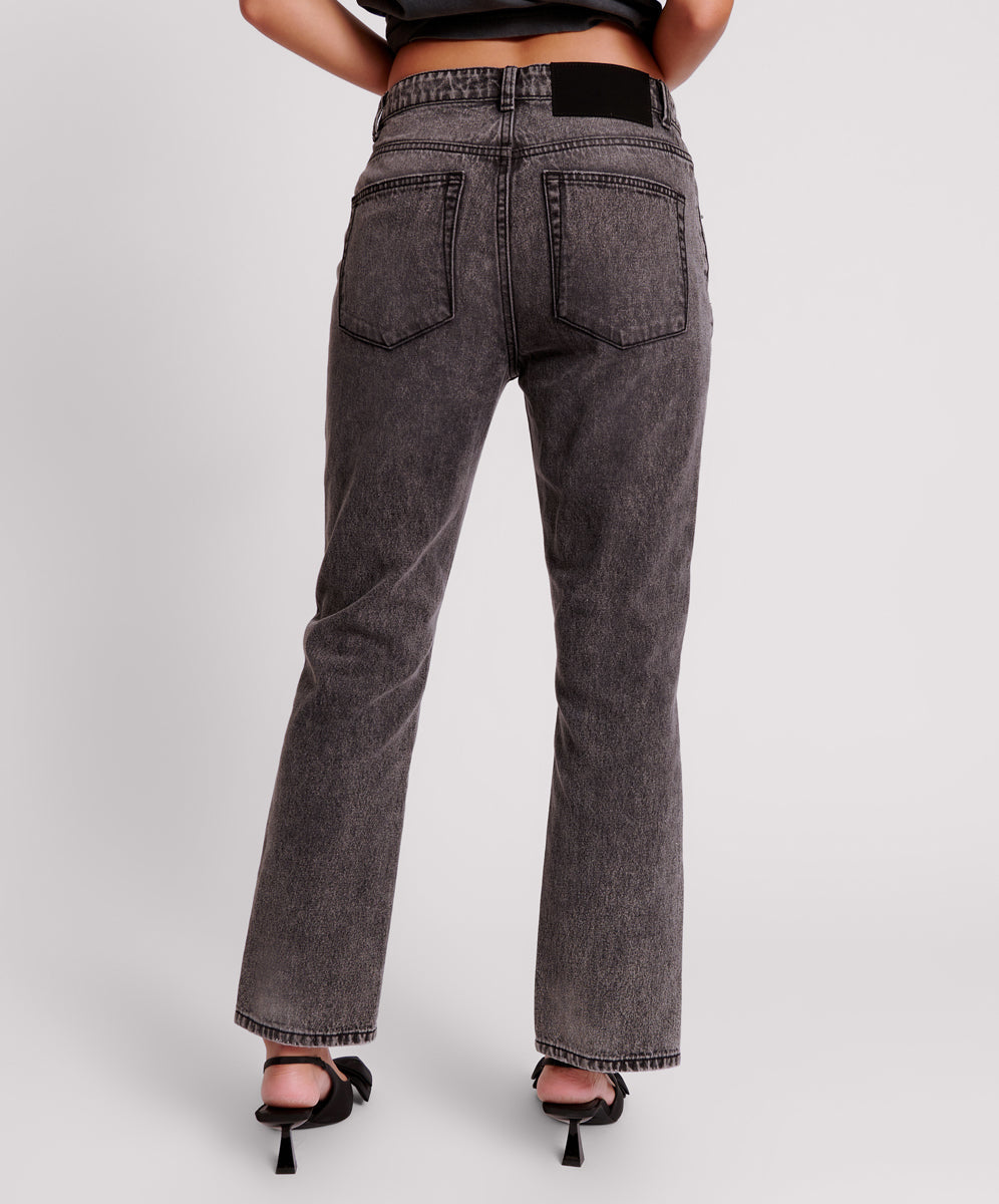 Last Stock Truckers Mid Waist Straight Leg Denim Jeans - Faded Black