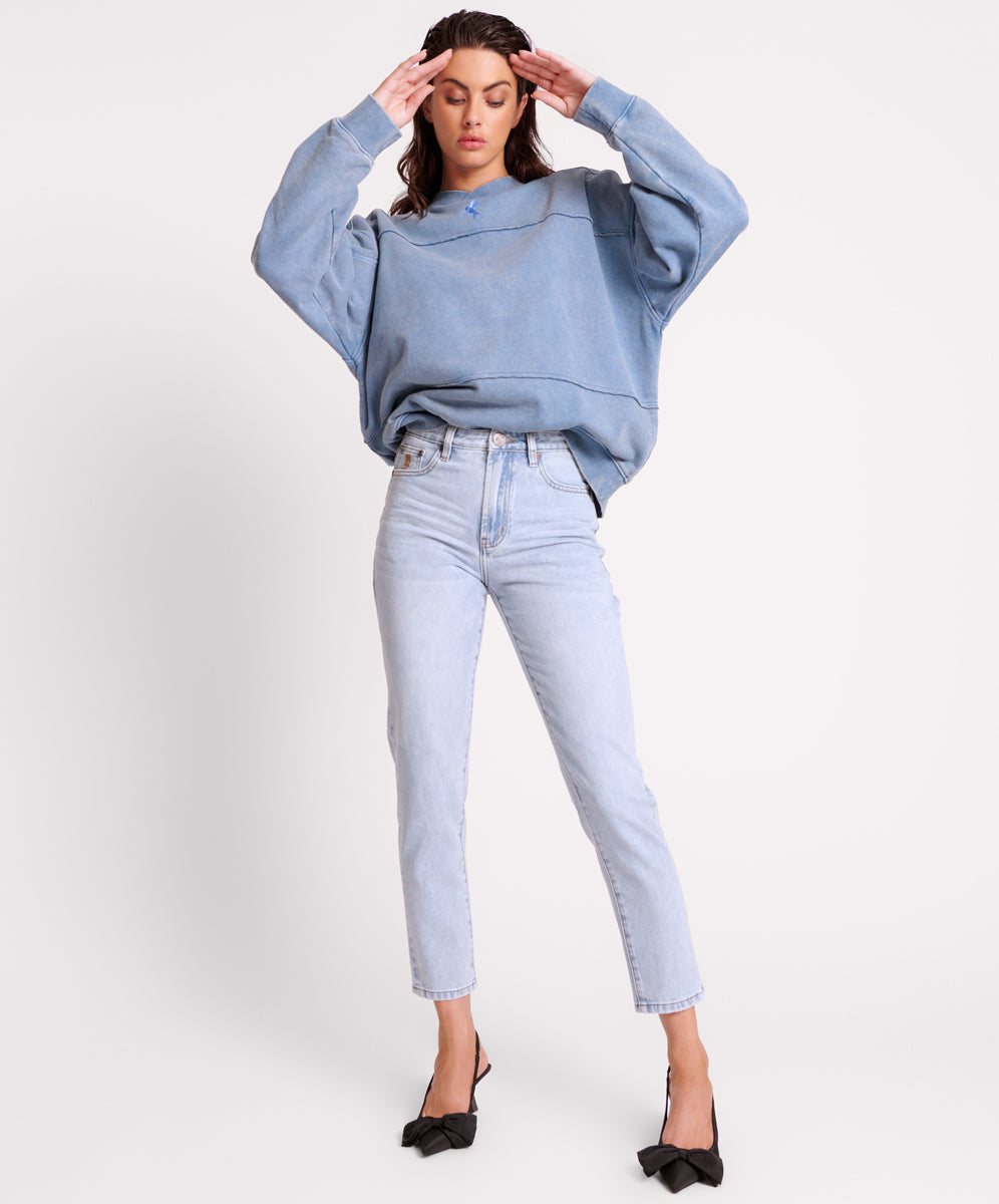 Dirty Blue Denim Legends High Waist Straight Leg Denim Jeans - Blue Latte