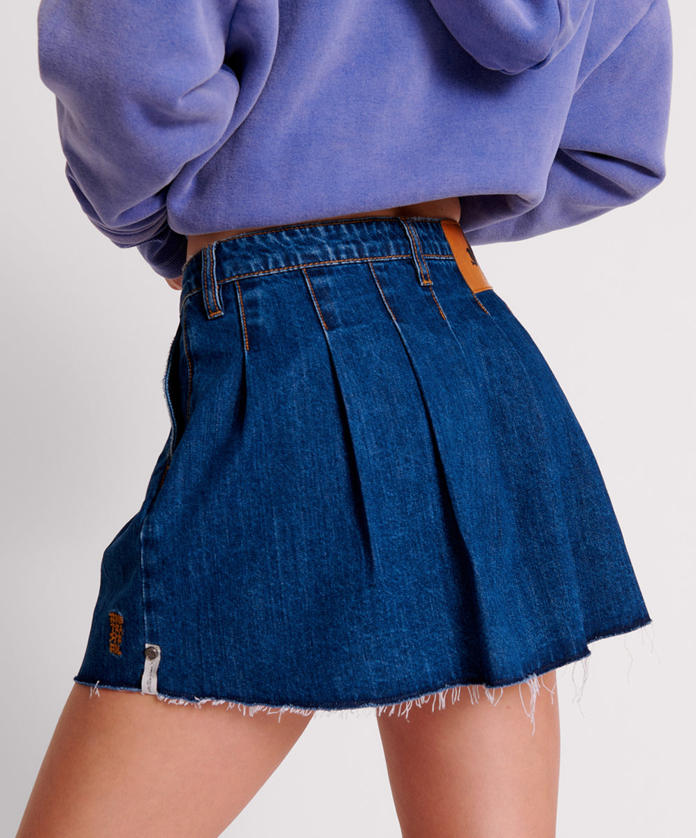 Last Stock Pleated Micro Denim Mini Skirt - Blue Moon