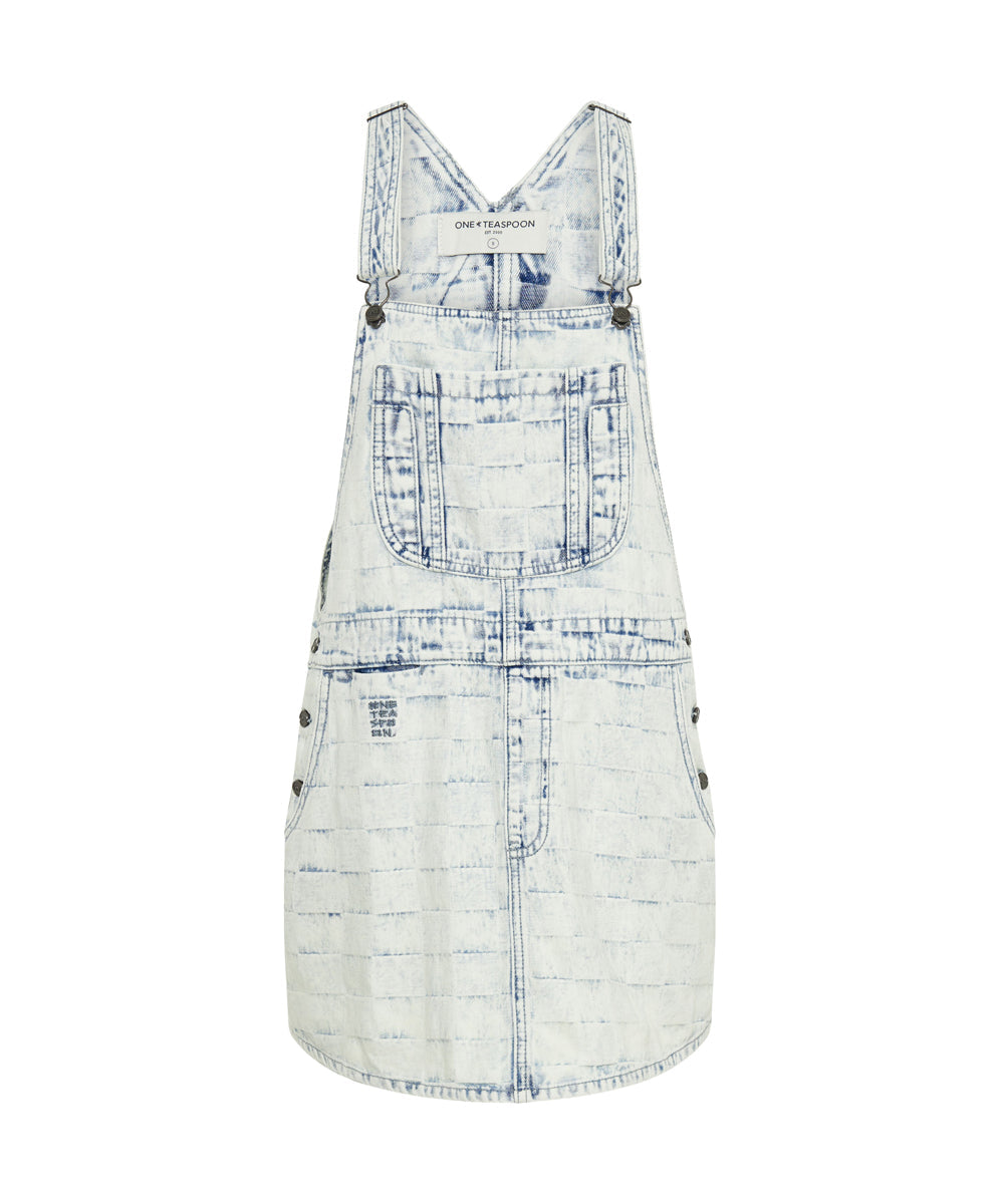 Last Stock Stanton St Denim Mini Pini Dress - White Check