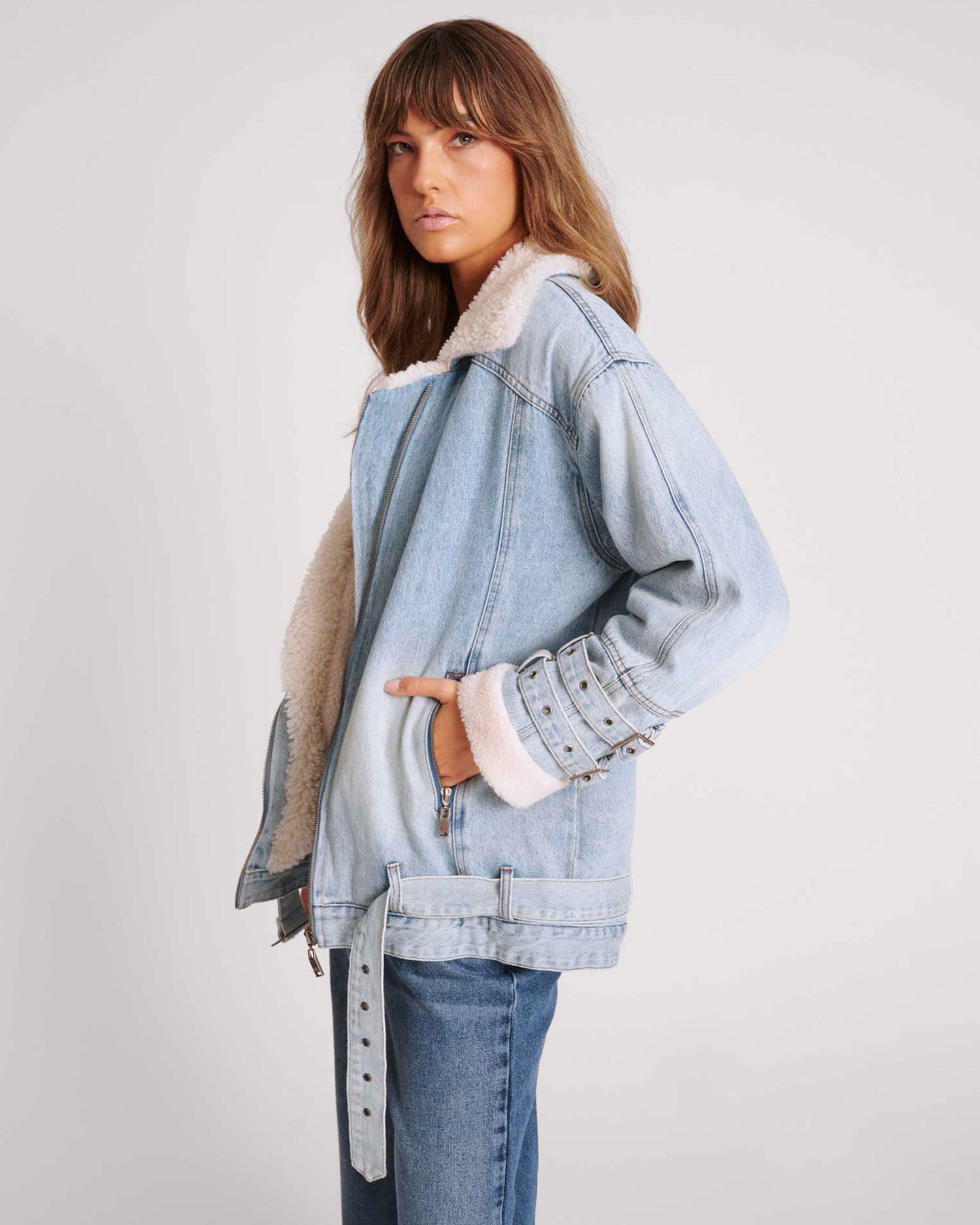 Full Price Aviator Denim Jacket - Salty Dog Blue