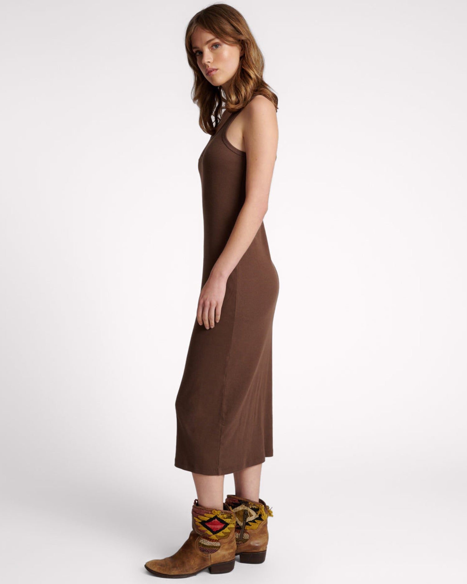 Last Stock One Teaspoon Ribbed Singlet Midi Dress - Chocolate