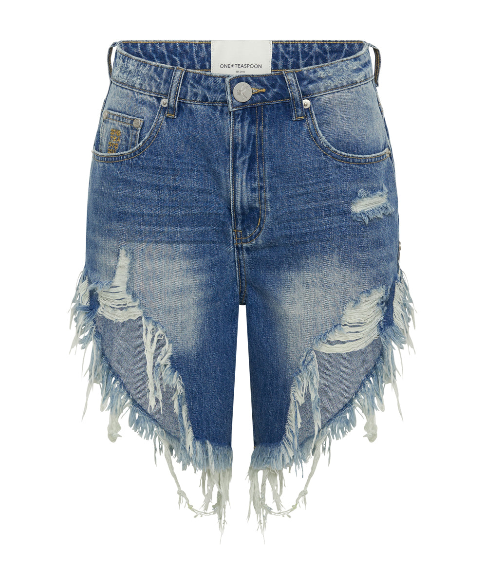 Outlet Sale Denim Shorts Frankies Low Waist Long Length Denim Shorts - Pacifica