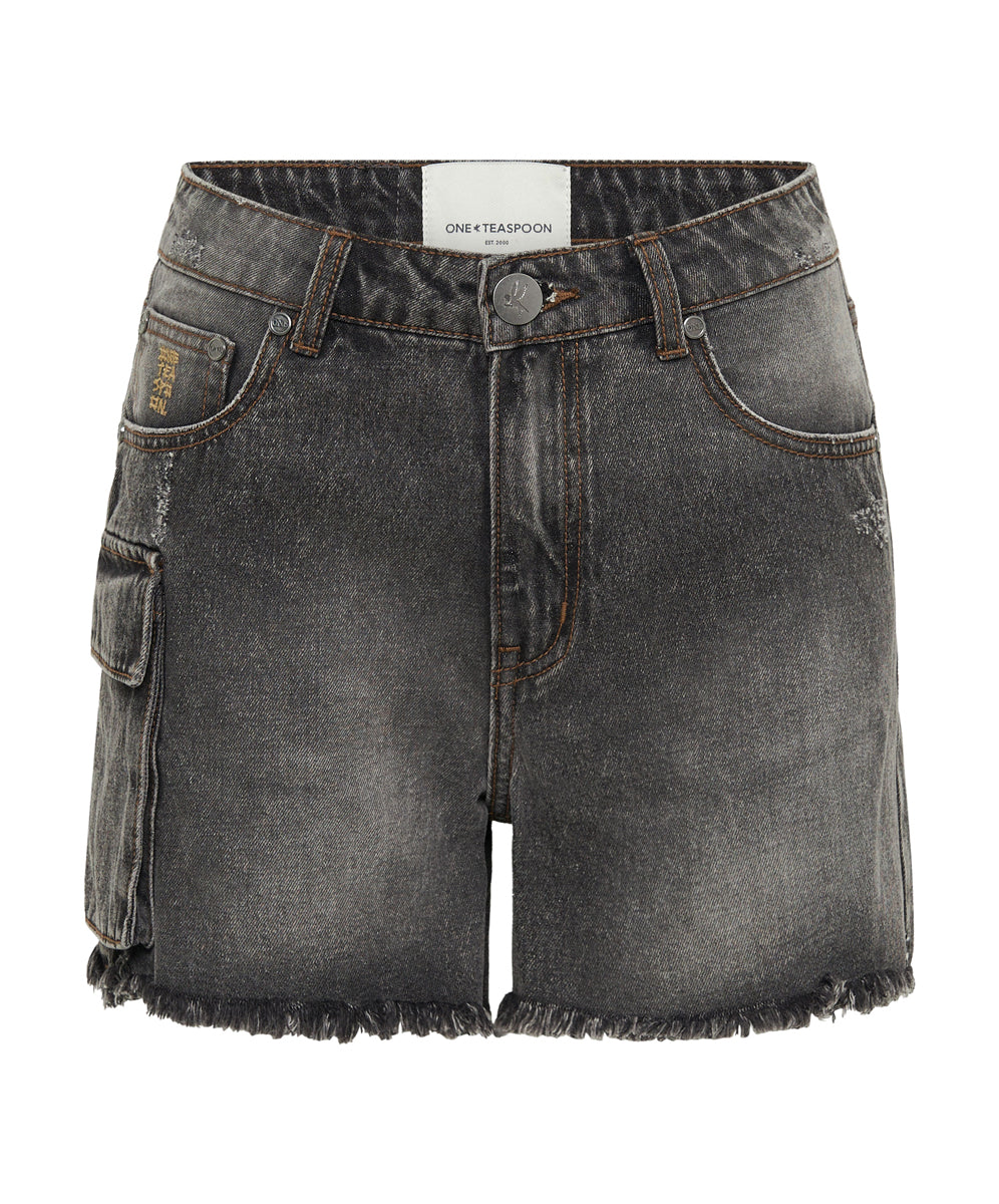 Last Stock Legends High Waist Mom Fit Denim Shorts - Faded Black