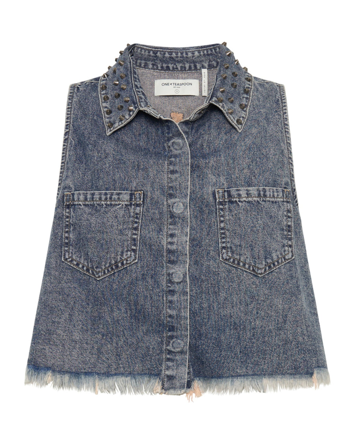 Women's Denim Shirts Braxton Studded Denim Top - Dirty Blue