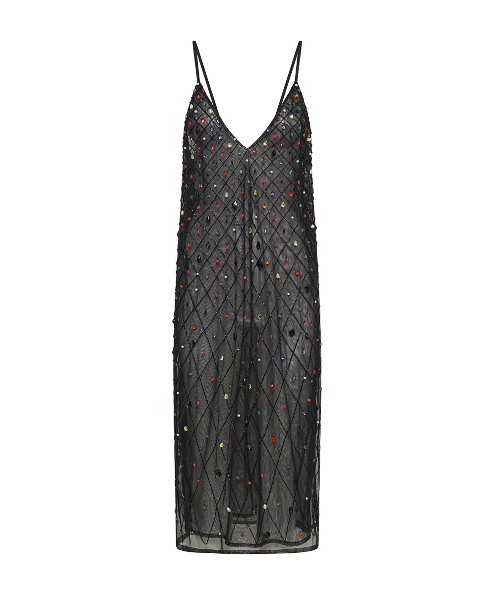 Full Price Stellar Jewel Hand Beaded Slip Midi Dress - Black