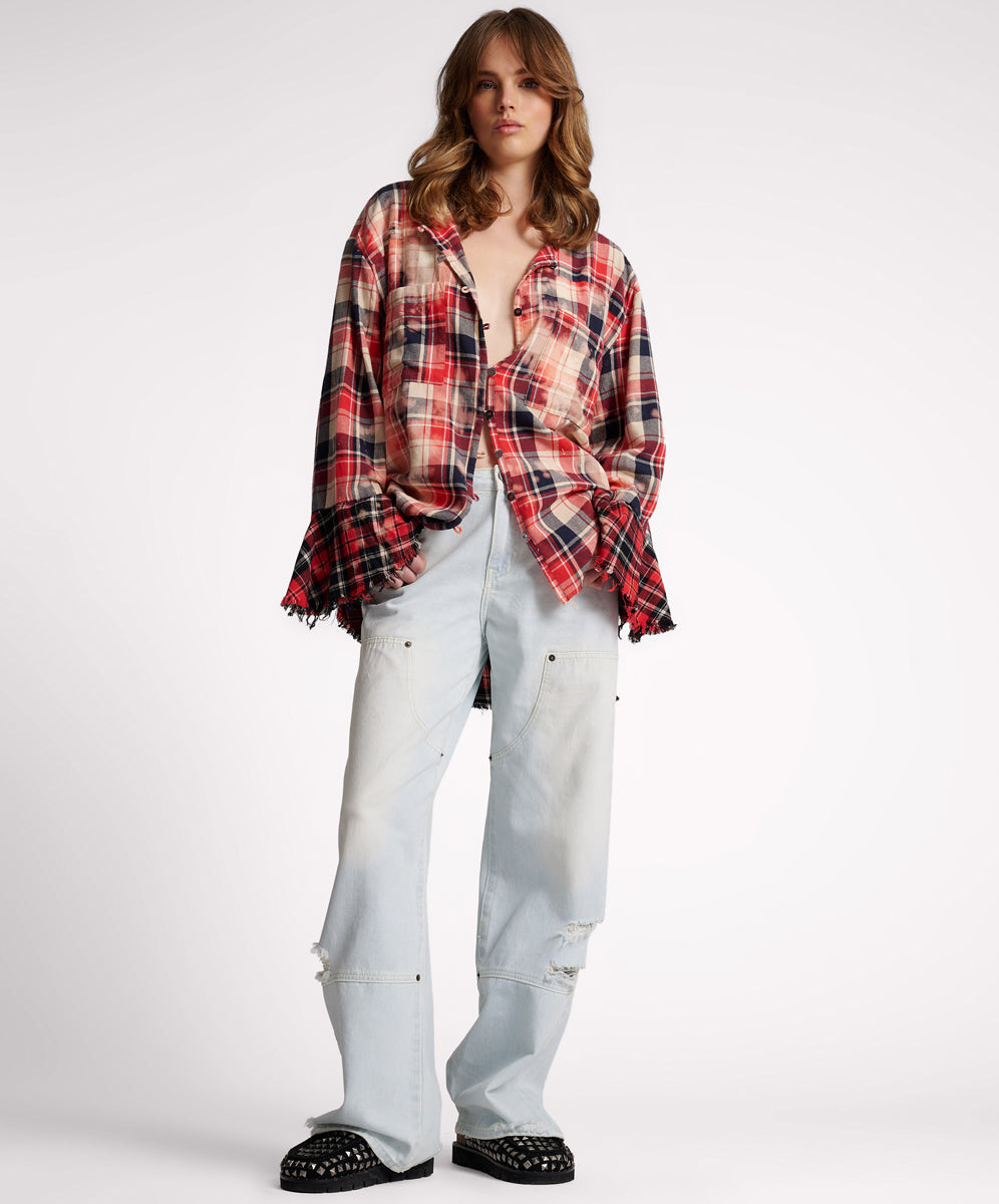 Dirty Blue Denim Jackson Mid Waist Wide Leg Denim Jeans - Le Surf