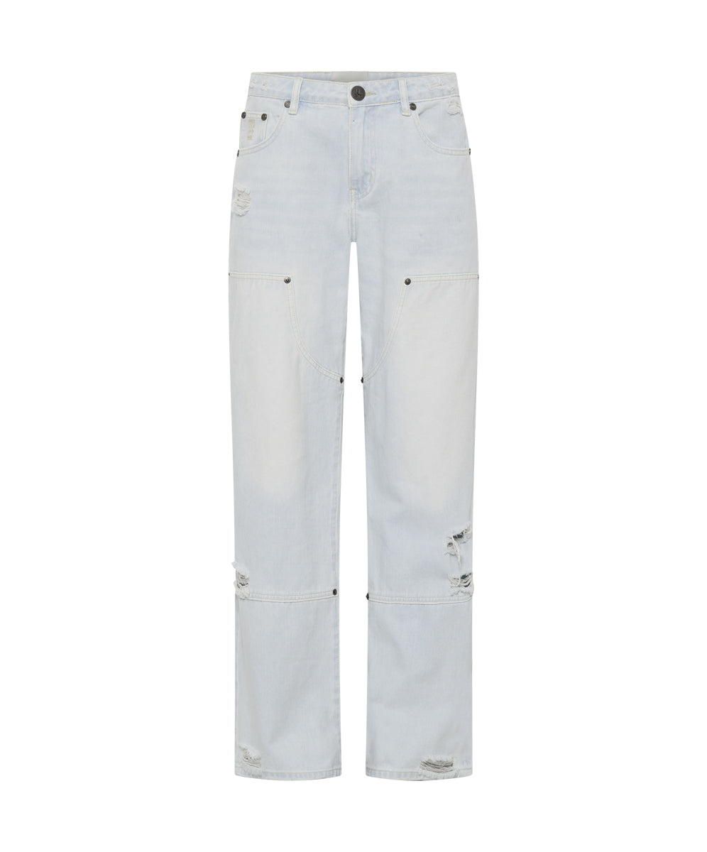 Dirty Blue Denim Jackson Mid Waist Wide Leg Denim Jeans - Le Surf