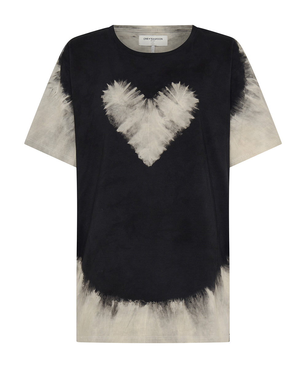 Women's Graphic Tees Beaming Heart Boyfriend Tee - White and Black