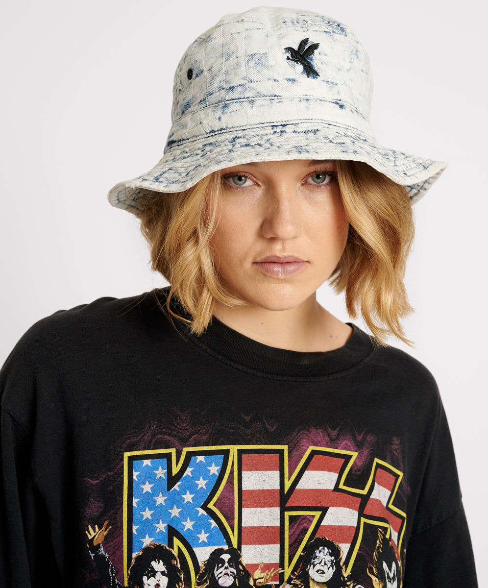 Accessories Denim Bucket Hat - Acid Check Print