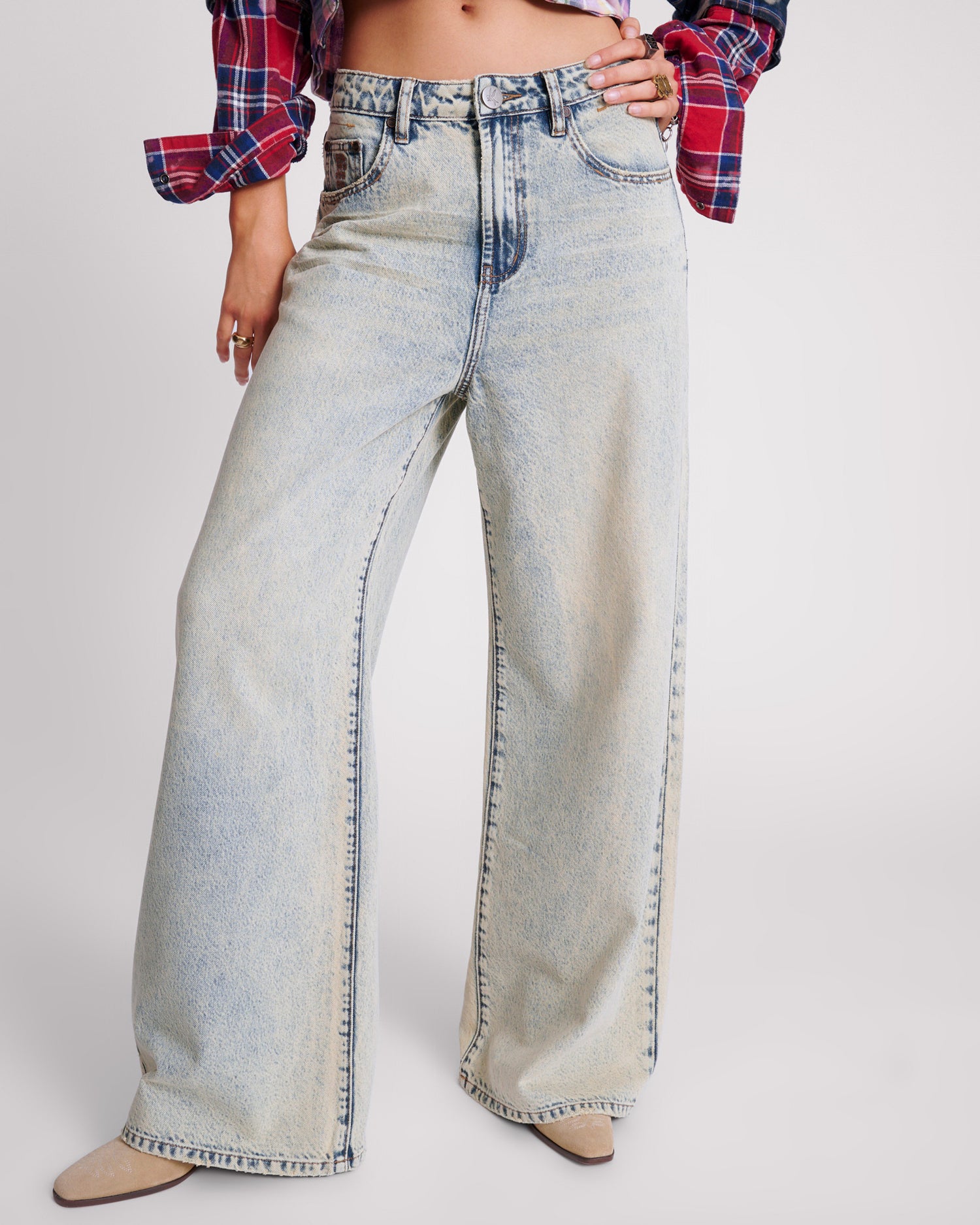 Dirty Blue Denim Love Machines Mid Waist Super Wide Leg Denim Jeans - Blue Dust