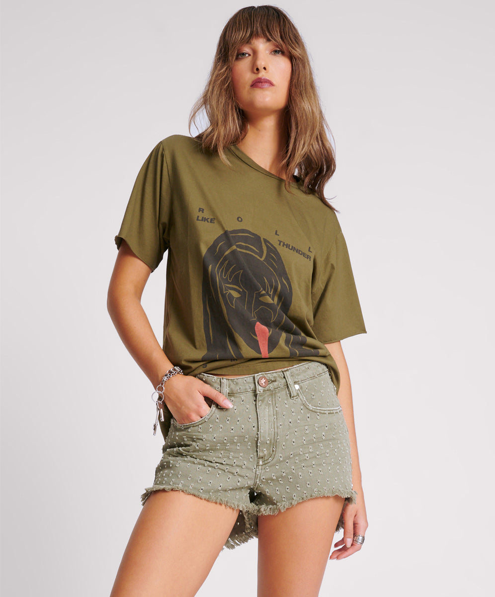 Last Stock Bonitas High Waist Denim Shorts - Super Khaki