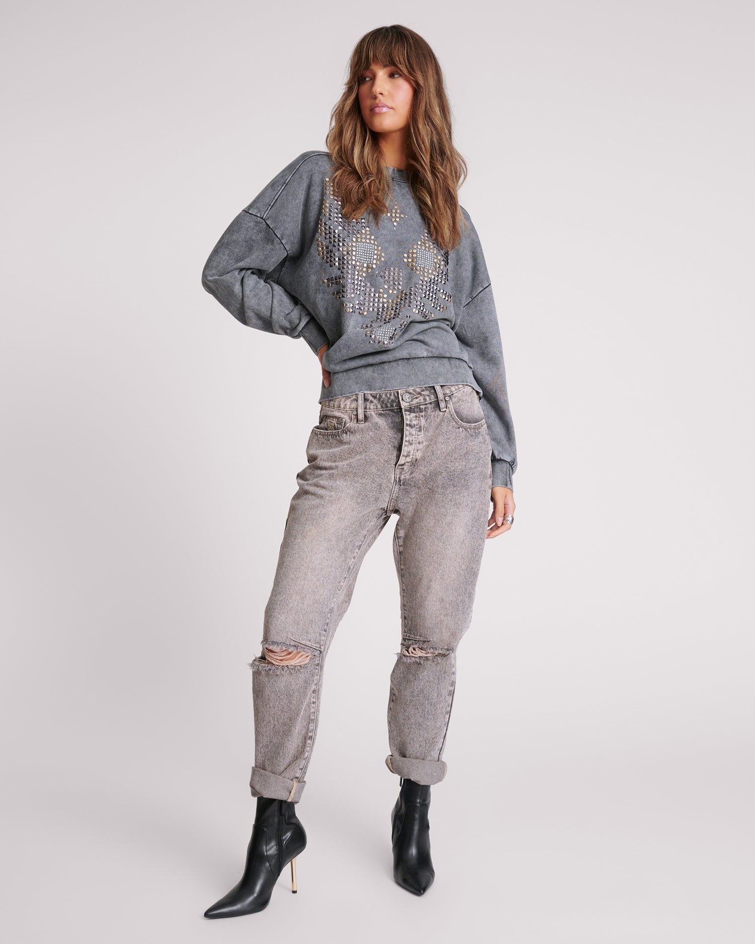 Last Stock Saints Low Waist Boyfriend Denim Jeans - Dusty Smoke