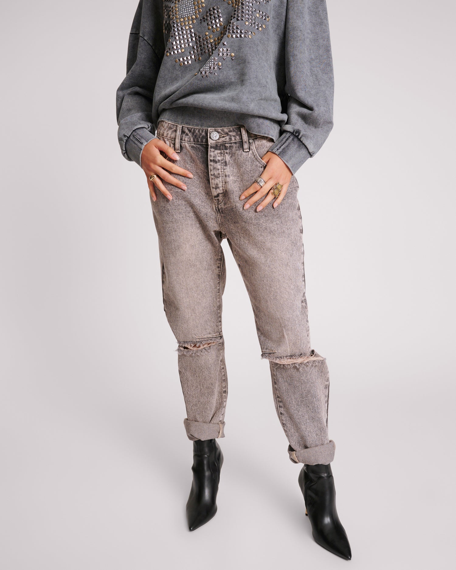 Last Stock Saints Low Waist Boyfriend Denim Jeans - Dusty Smoke