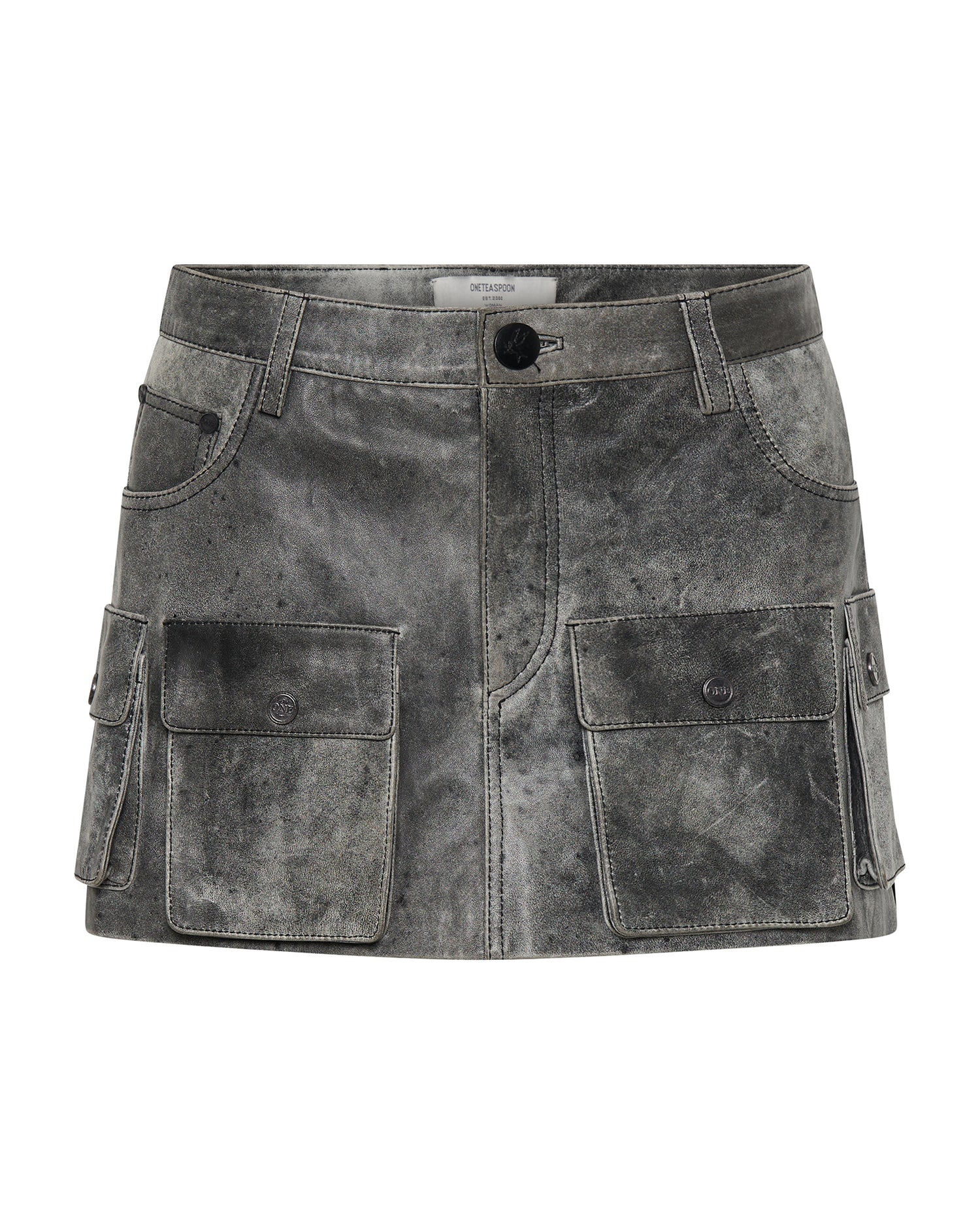 Last Stock Leather Sloane Cargo Mini Skirt - Washed Black