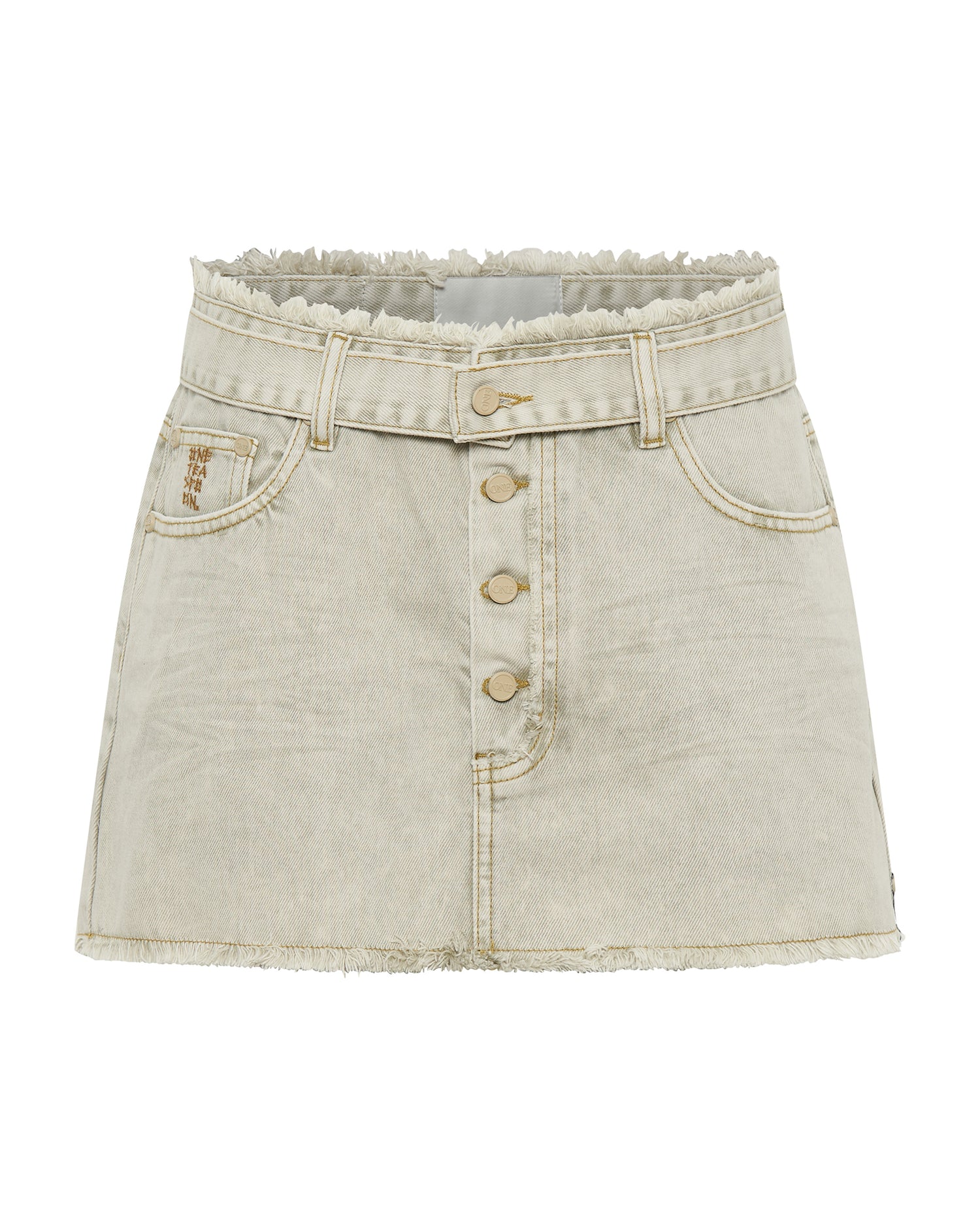 Last Stock Belted Low Waist Denim Mini Skirt - Antique Khaki