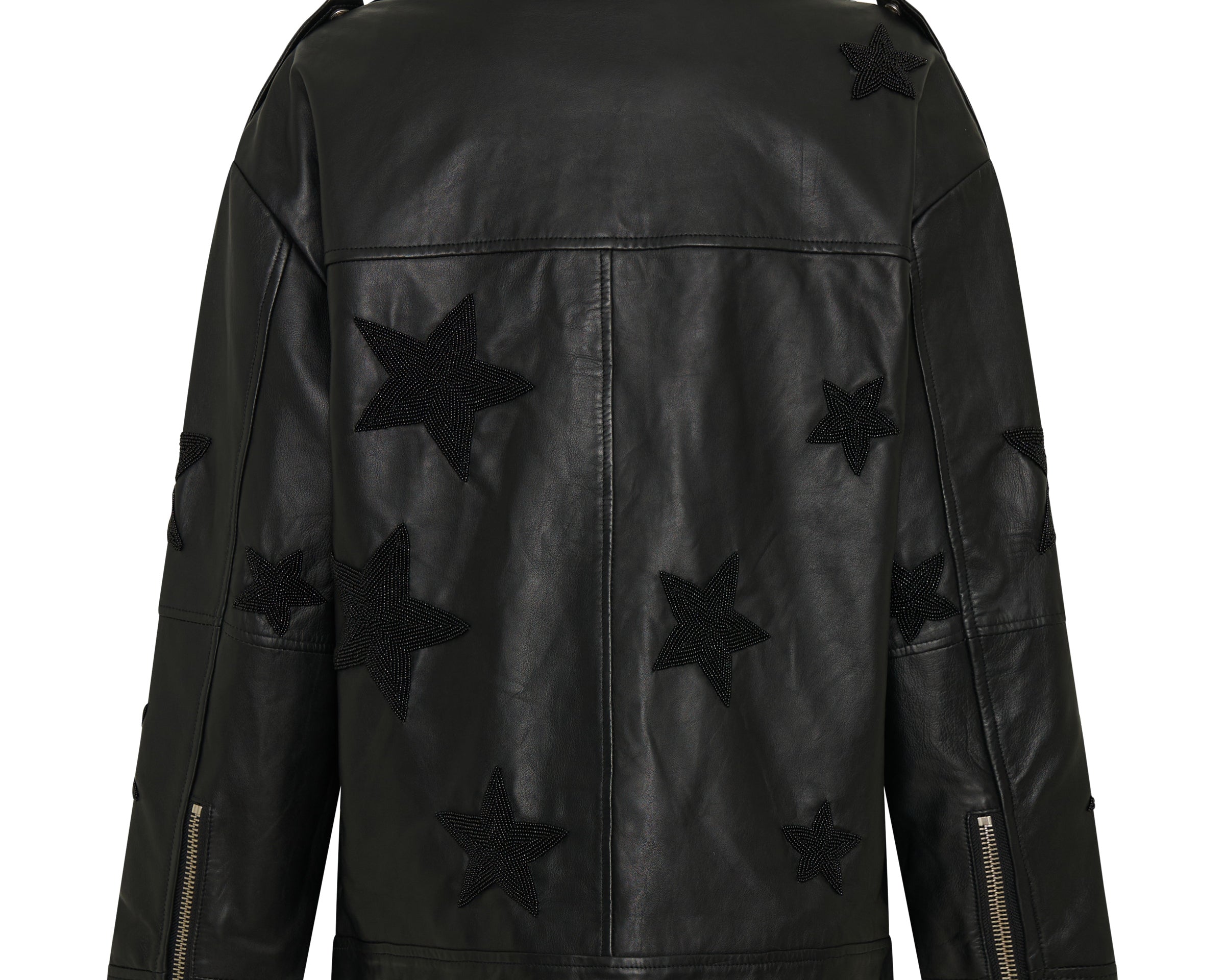 Biker Boyfriend Embellished Moto Leather Jacket - Black Star