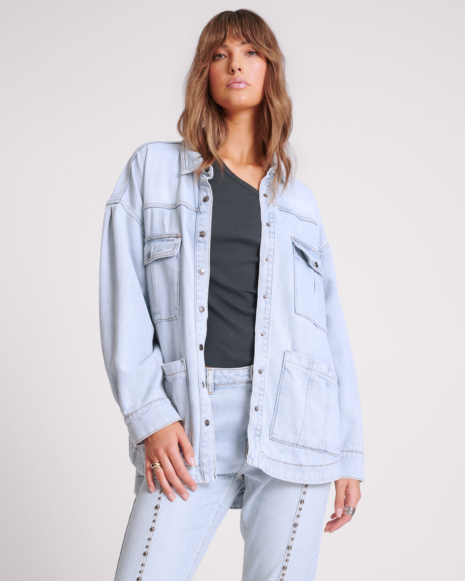 Dirty Blue Denim Longline Denim Jacket - Hustler